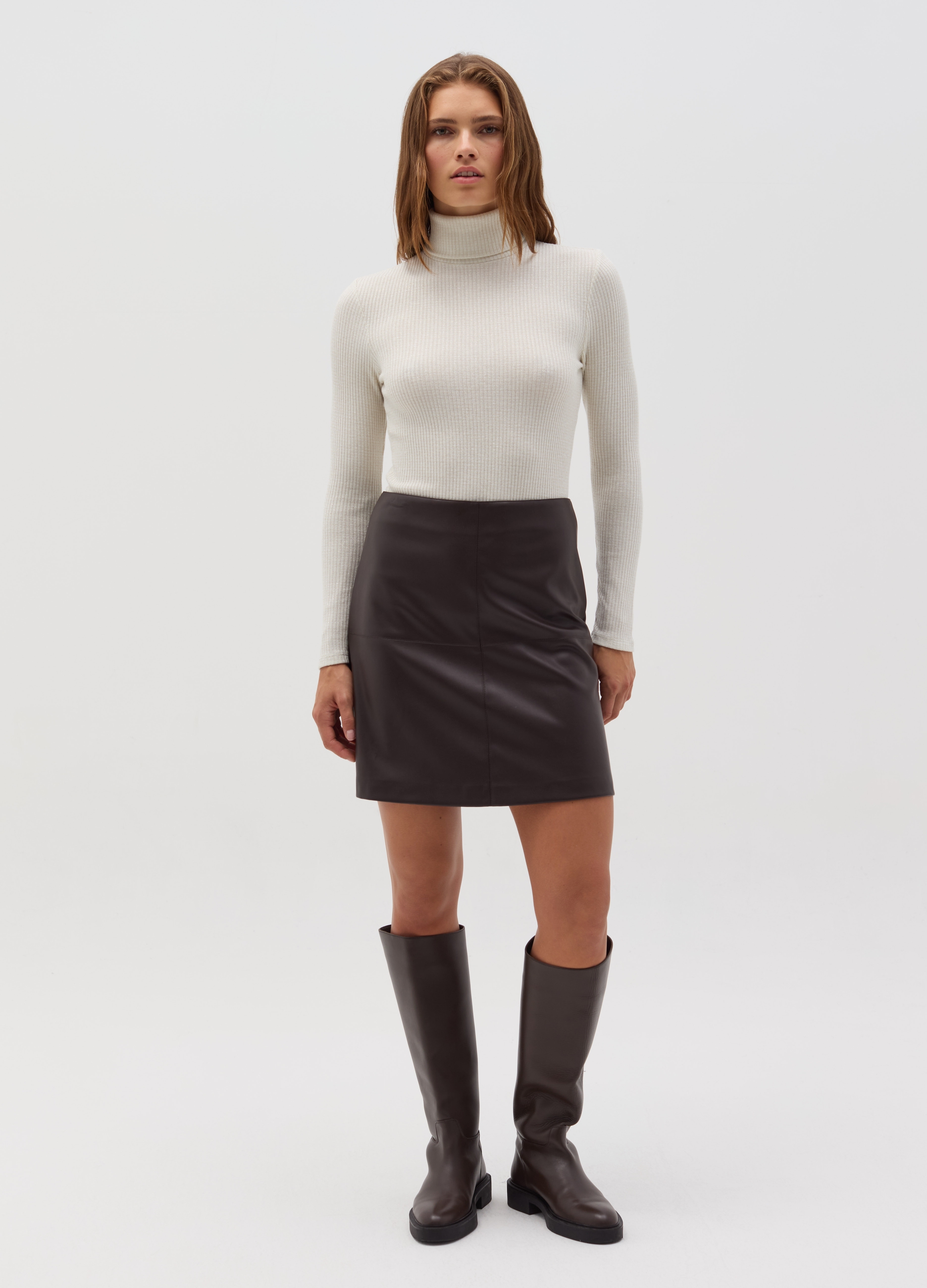 Camiseta De Lurex De Manga Larga Con Cuello Alto, Mujer, Blanco lechoso, Talla: 40