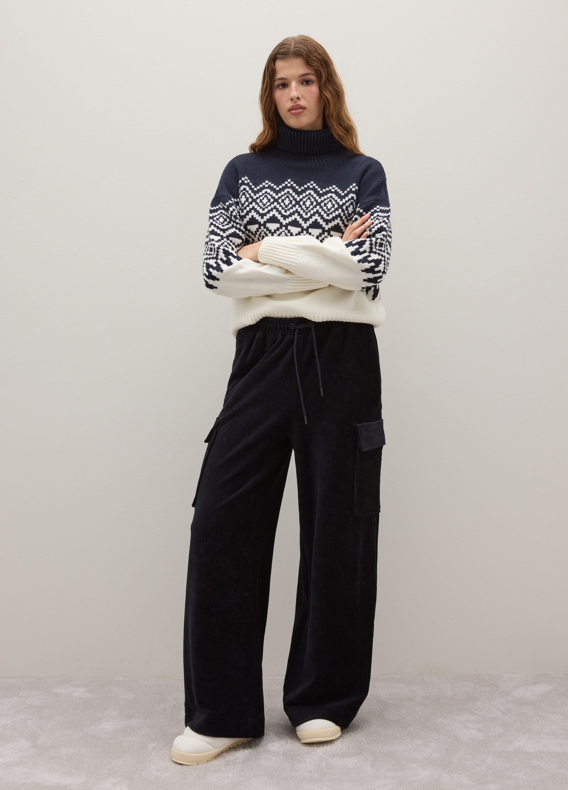 PIOMBO, Pantaloni Cargo Blu Scuro In Velluto A Coste, Donna, Blu, Taglia: M