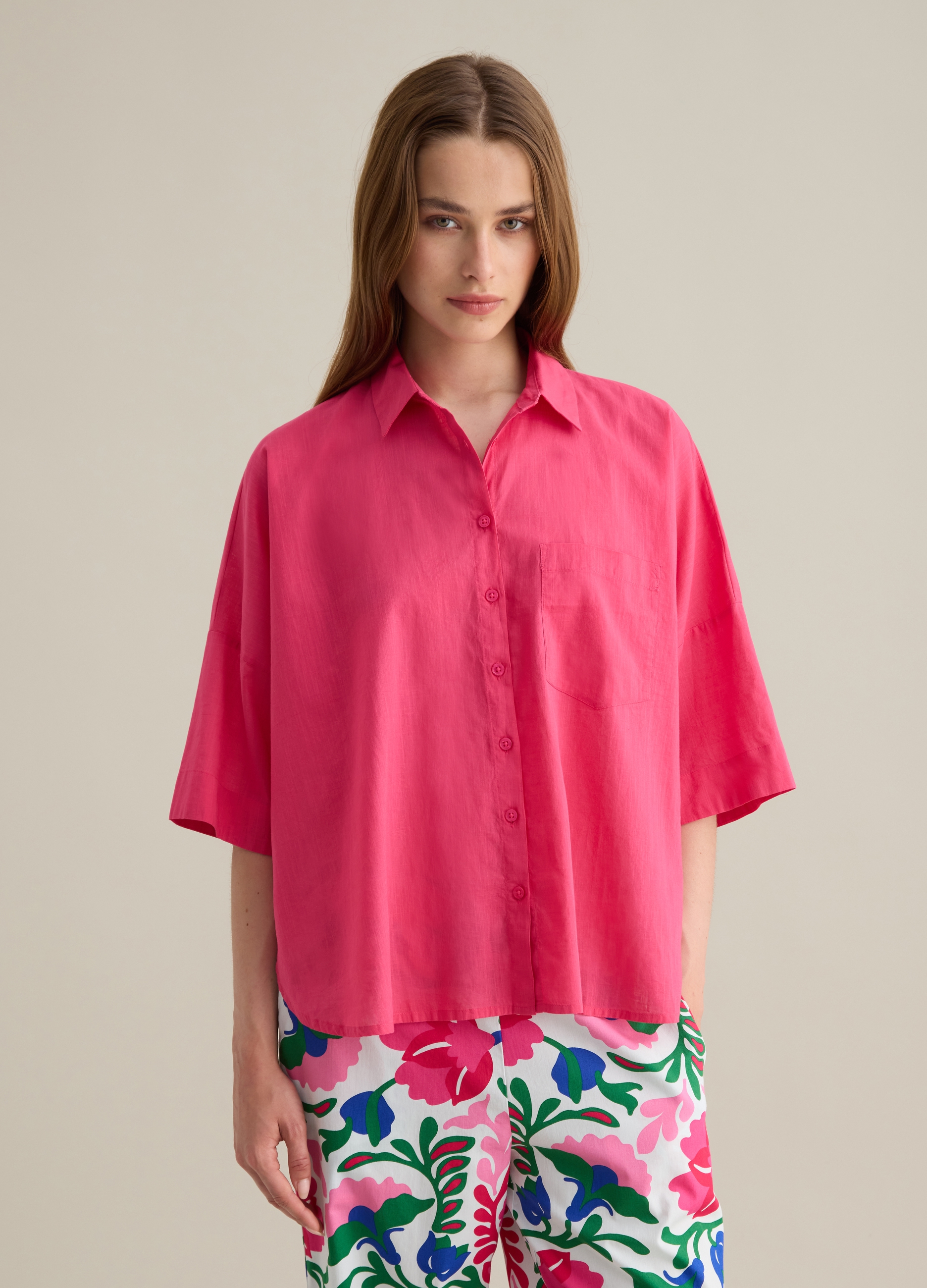 PIOMBO, Camicia Da Donna In Puro Cotone Rosa Oversize, Rosa, Taglia: XS