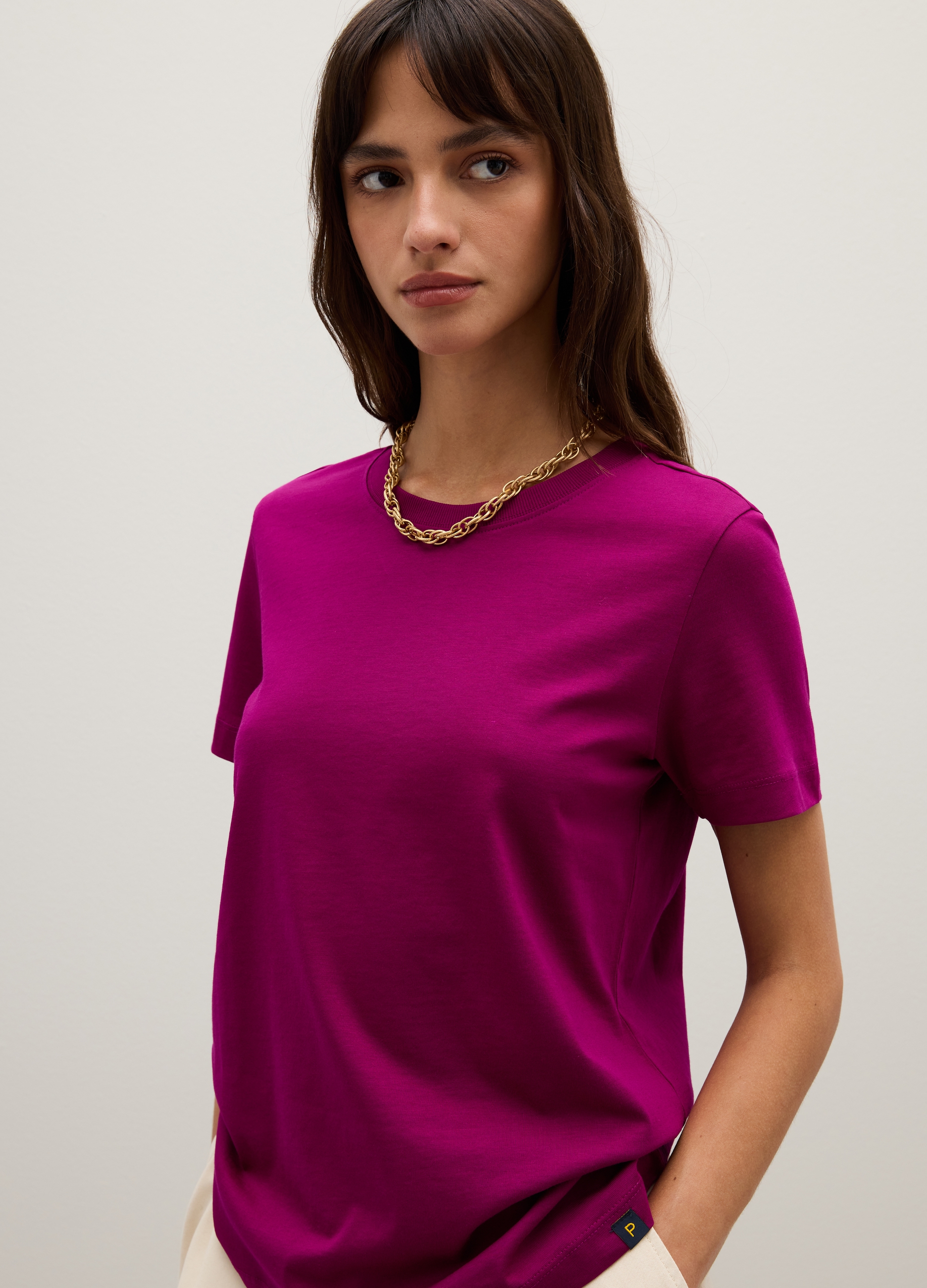 PIOMBO, T-shirt In Puro Cotone Viola Regular Fit, Donna, Viola, Taglia: M