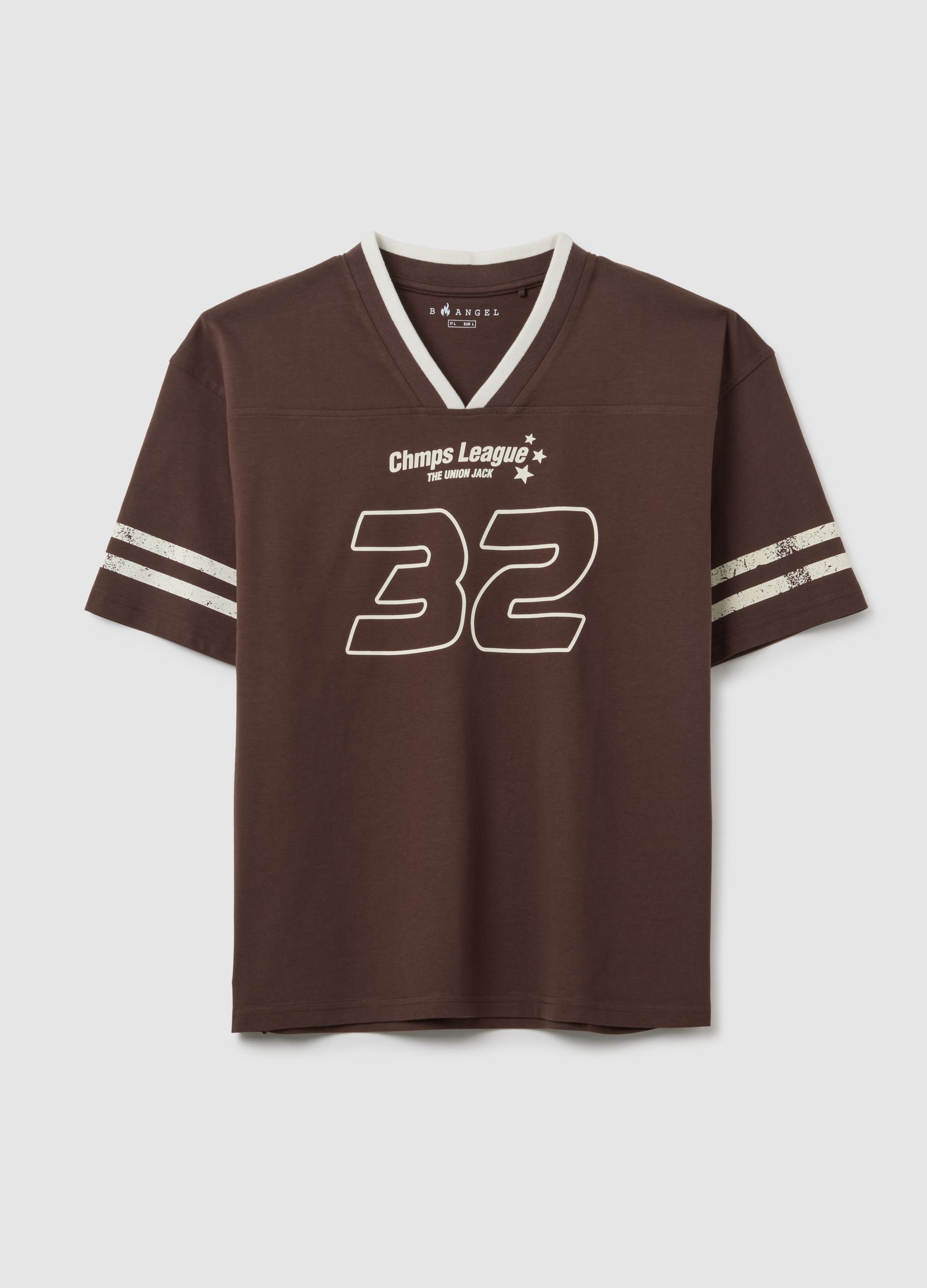 T-shirt In Puro Cotone Marrone Regular Fit, Hombre, Blanco/marrón, Talla: L