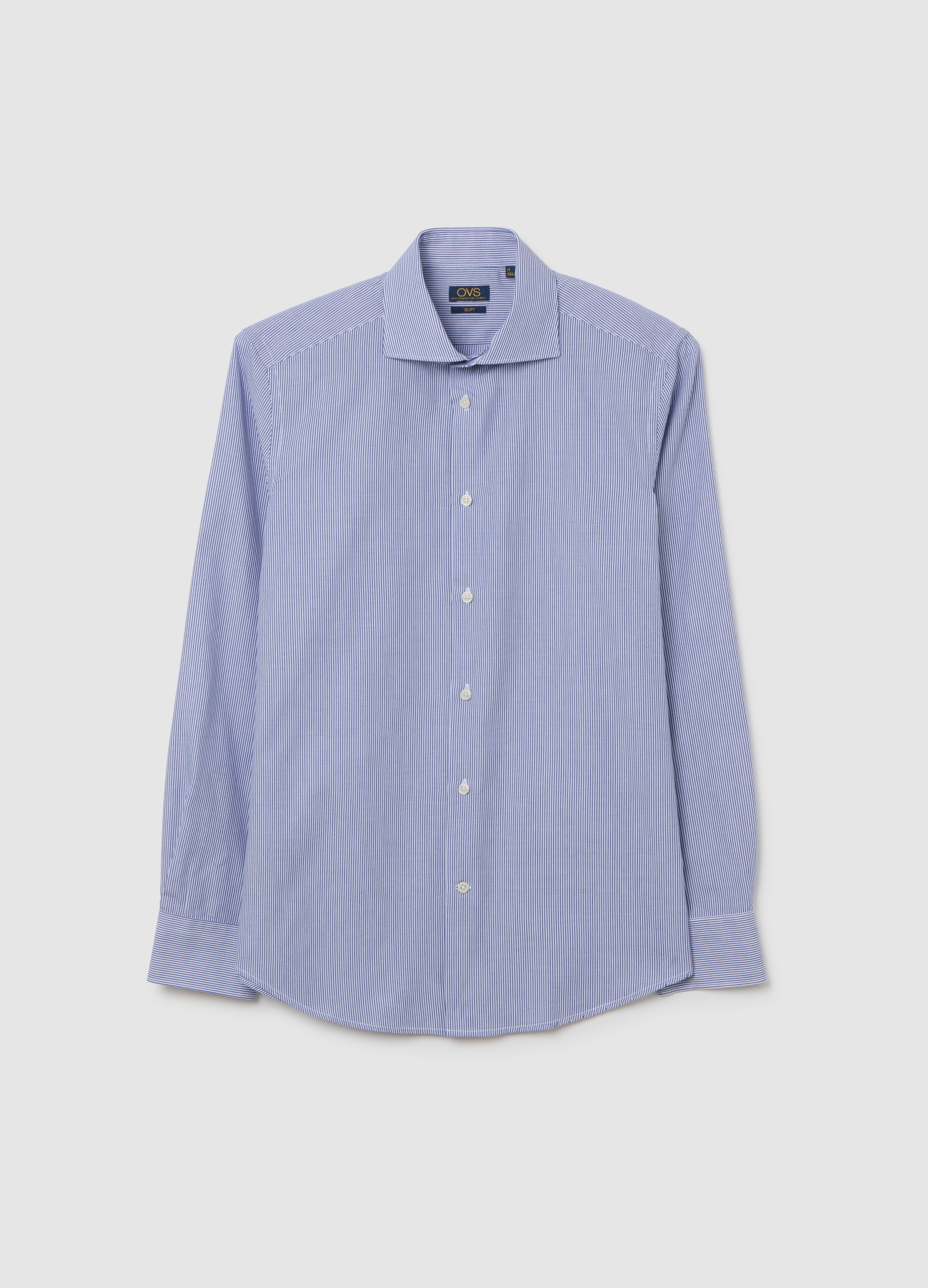Camisa Ajustada Azul De Mezcla De Algodón, Hombre, Azul claro, Talla: 44