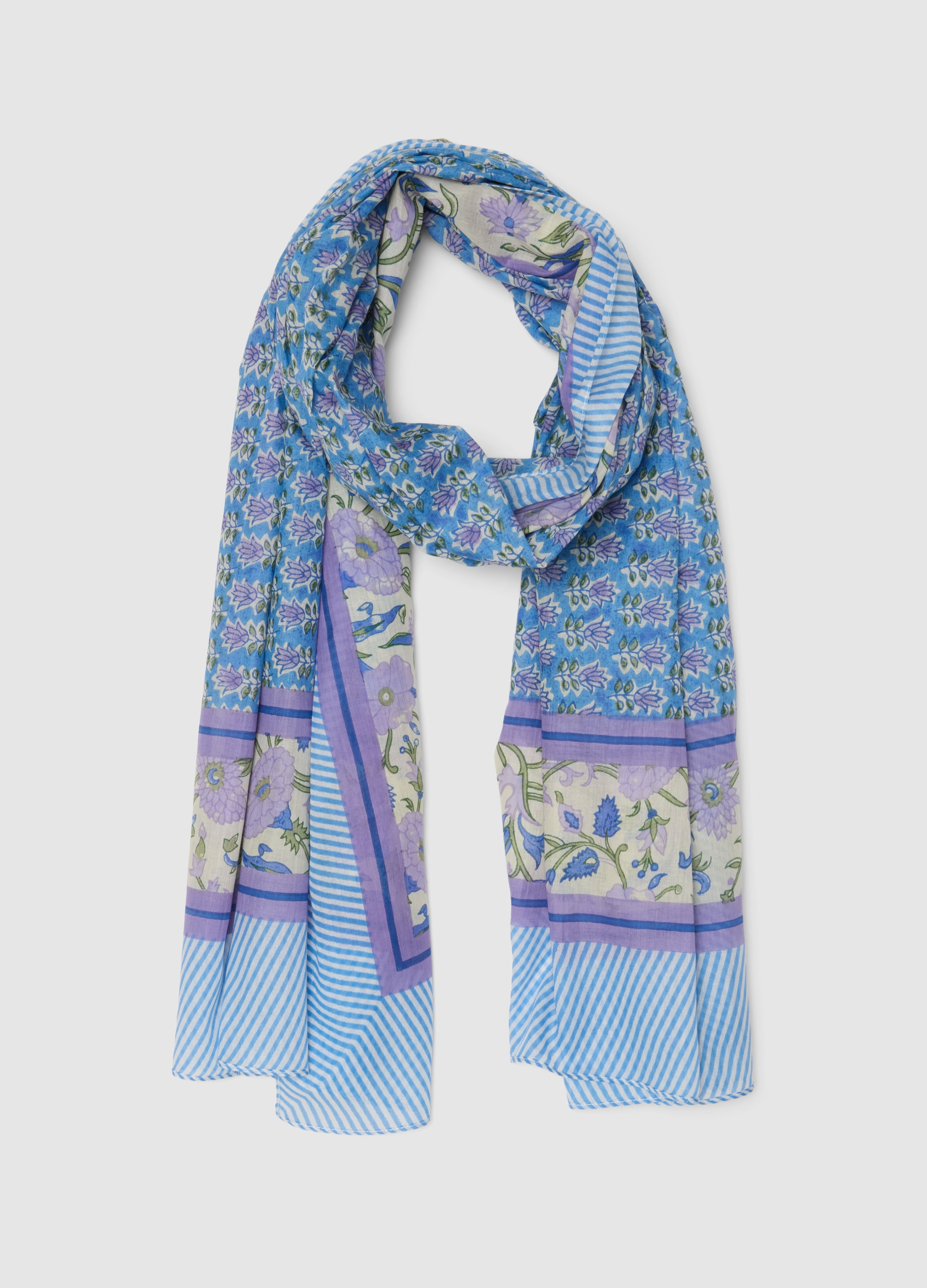 Bufanda De Algodón Puro Multicolor Con Diseño Floral, Mujer, Azul/morado, Talla: FASUL