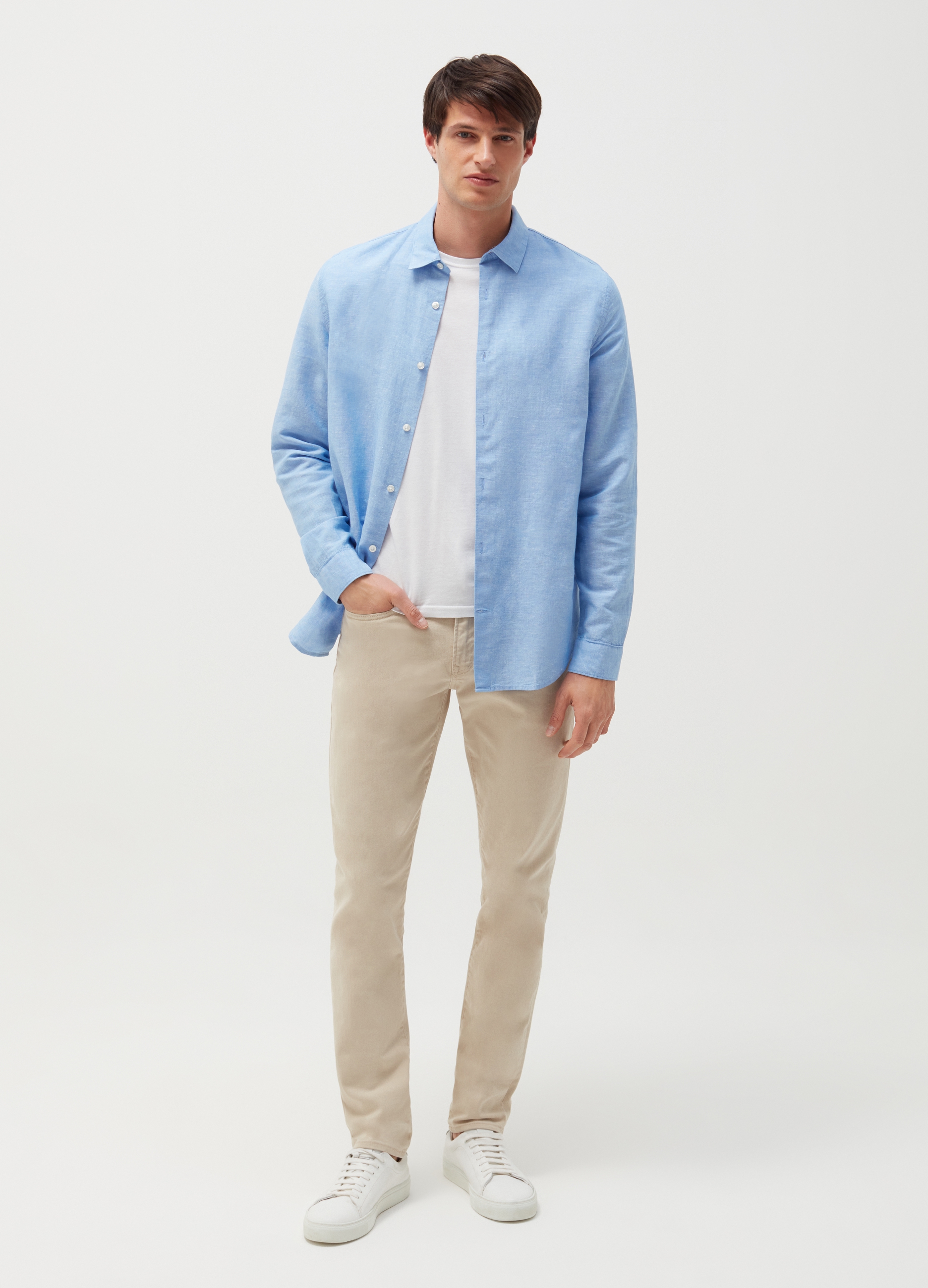 GAP, Camicia In Lino E Cotone Tinta Unita, Uomo, Azzurro, Taglia: S