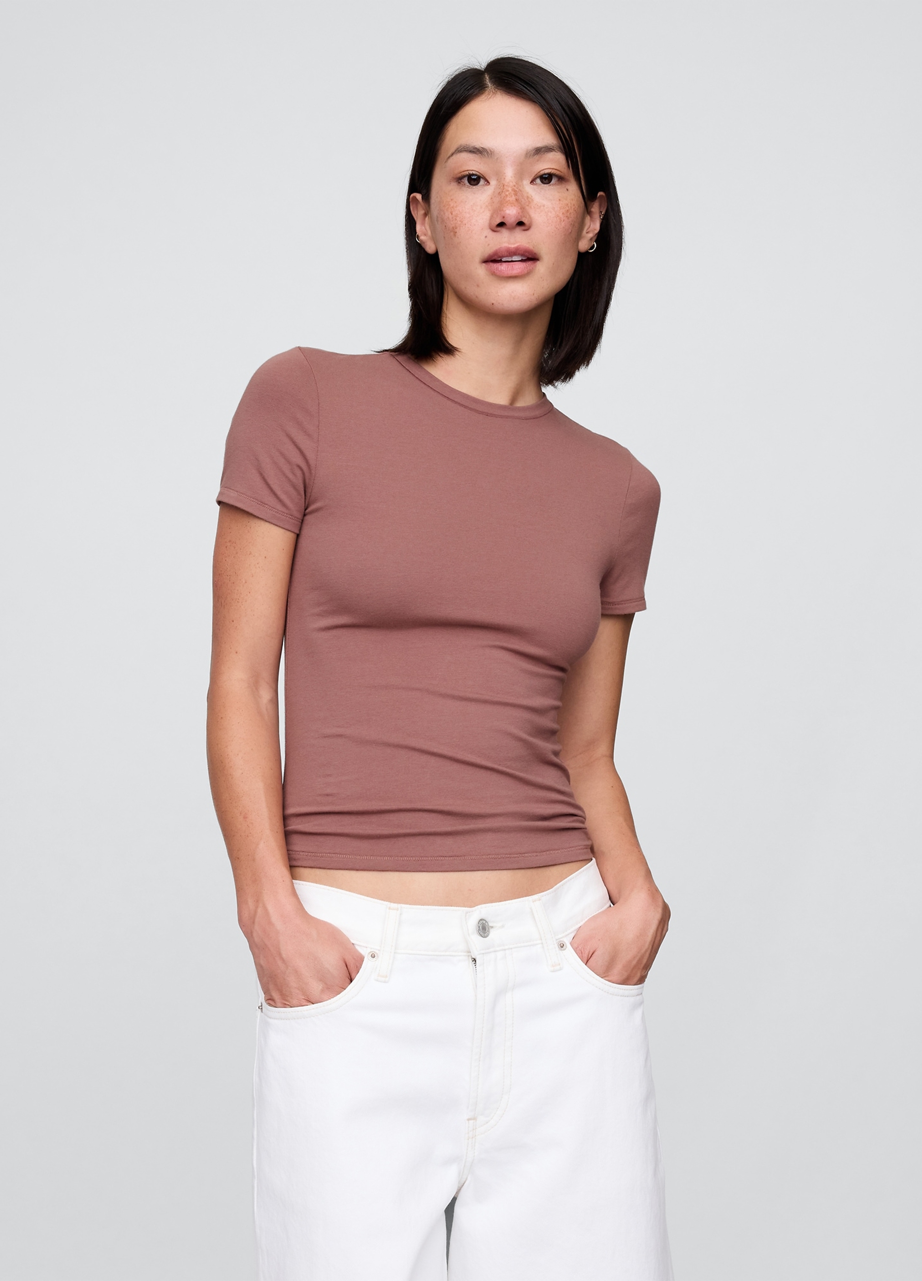 GAP, T-shirt Elasticizzata A Maniche Corte, Donna, Marrone, Taglia: M
