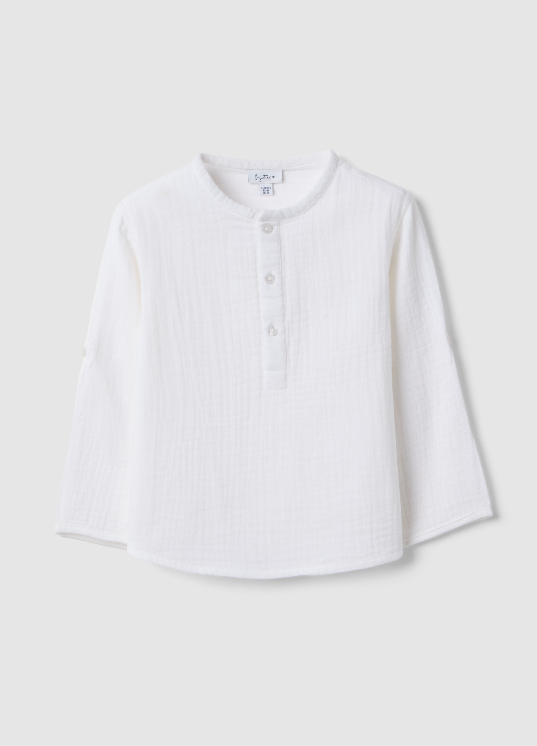 FAGOTTINO, Camicia In Puro Cotone Bianca Da Bimbo Regular Fit Con Collo Coreano, Niño, Blanco óptico, Talla: 18-24