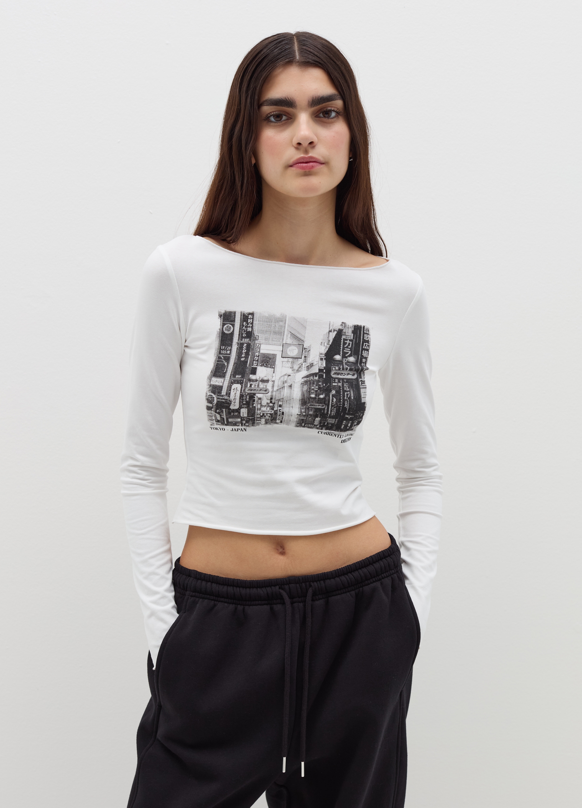 B.ANGEL, Camiseta De Manga Larga Con Estampado, Mujer, Blanco óptico, Talla: 42