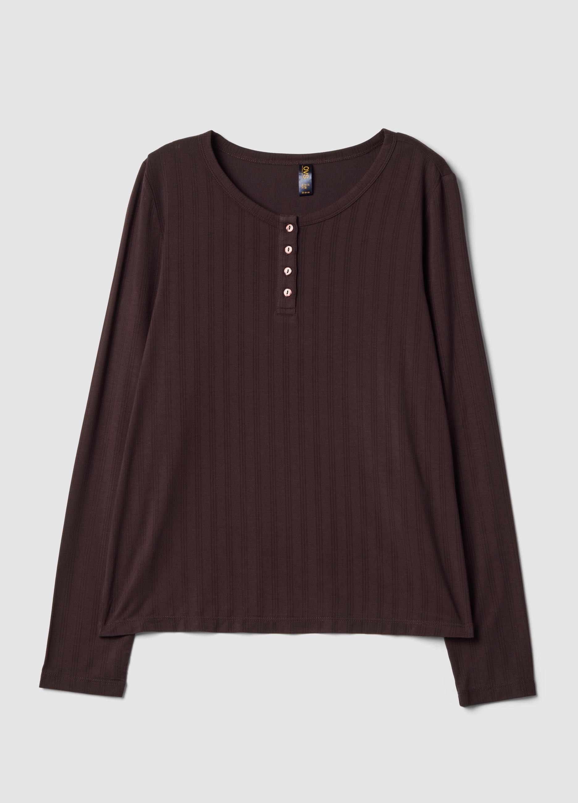 OVS, Maglia Pigiama Marrone In Viscosa Elasticizzata A Costine, Donna, Marrone, Taglia: M