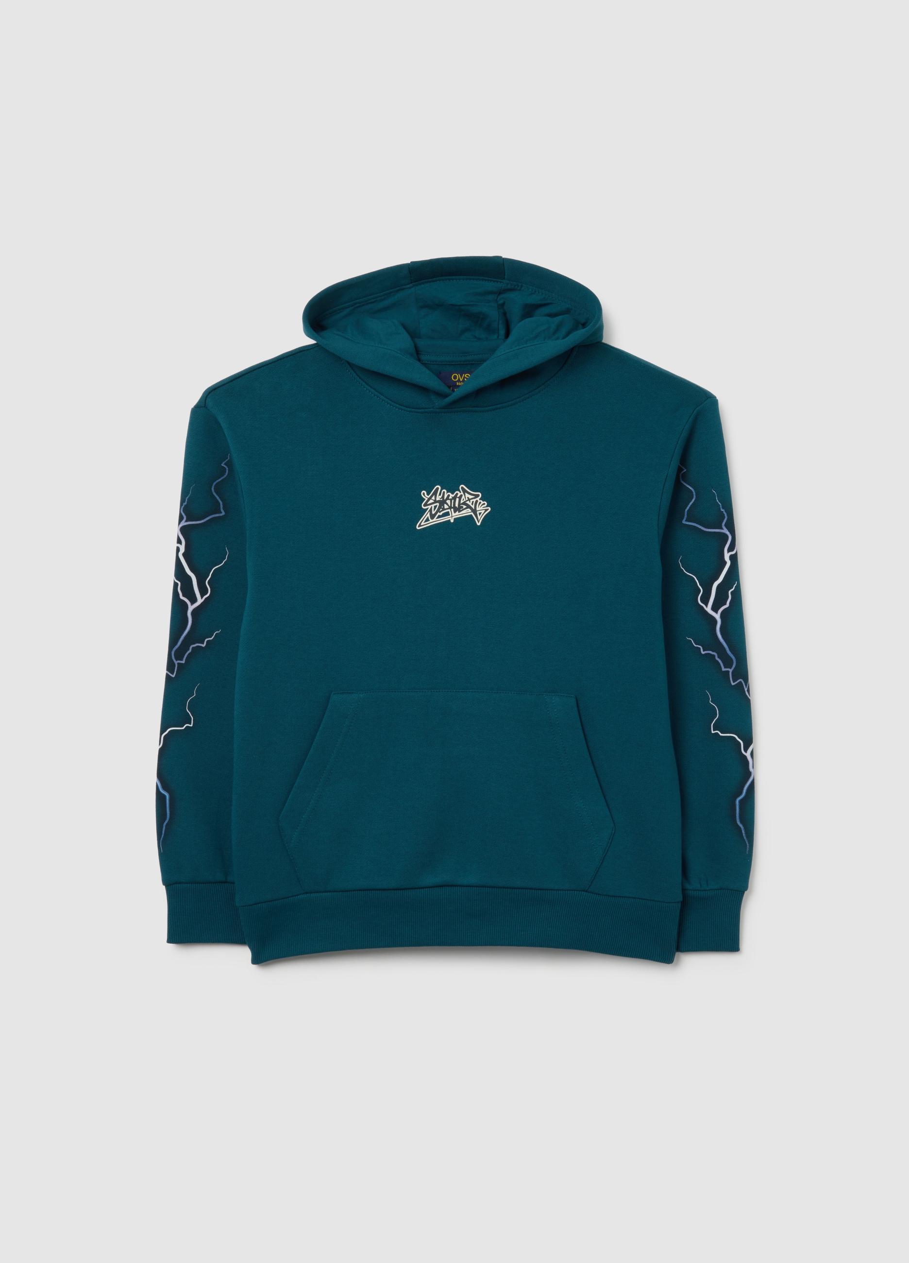 OVS KIDS, Sudadera Azul Con Capucha Para Niño En Algodón Puro, Ajuste Holgado Con Estampados, Niño, Blu Bluette, Talla: 13-14