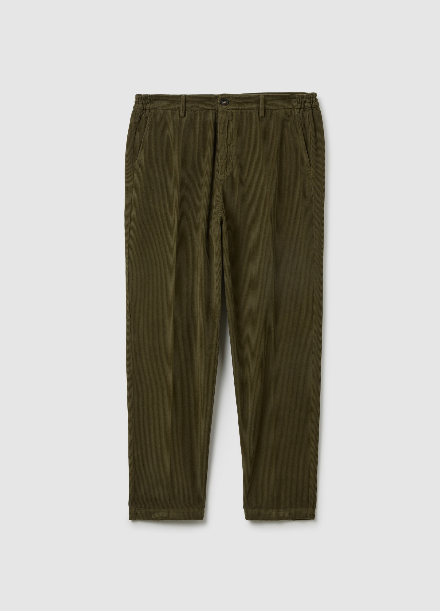 OVS, Pantalones Chinos Verdes De Pana En Algodón Puro, Ajuste Regular, Hombre, Verde Oliva, Talla: 46