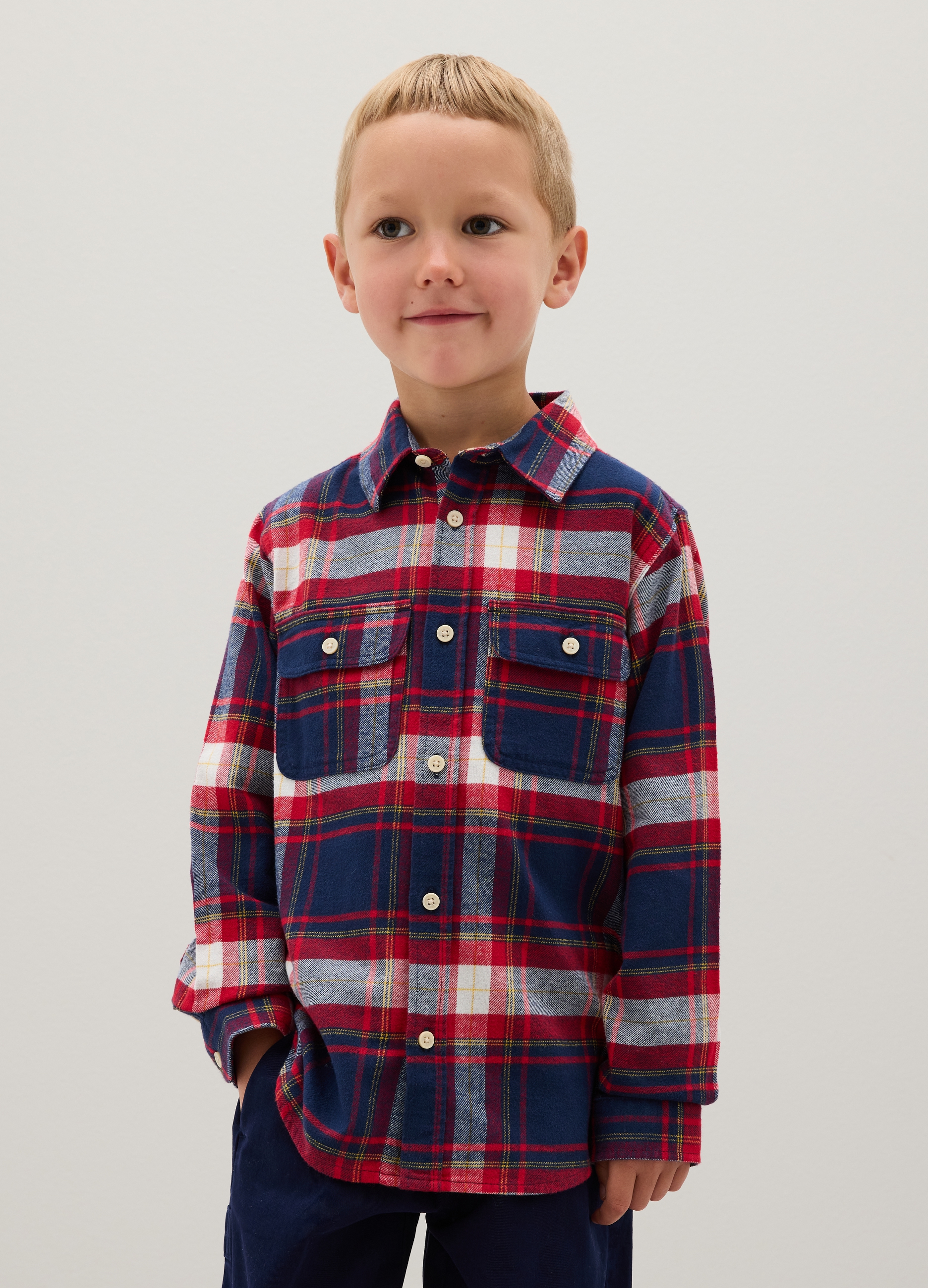 Camisa Infantil De Algodón Puro A Cuadros De Corte Regular, Niño, Azul/rojo, Talla: 10