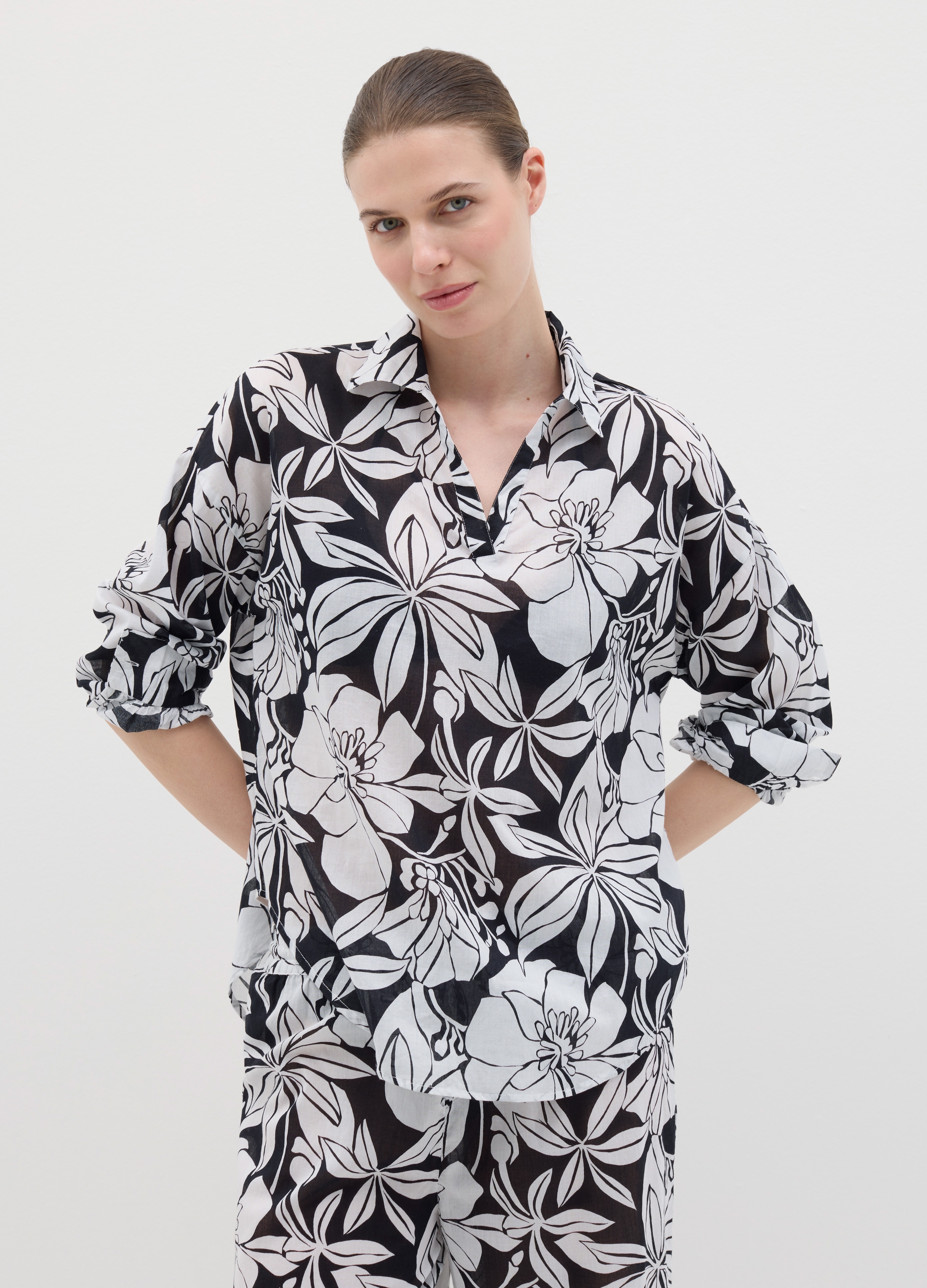 OVS , Camicia Lunga Da Donna In Puro Cotone Multicolor Regular Fit Con Stampa, Multicolor, Taglia: S