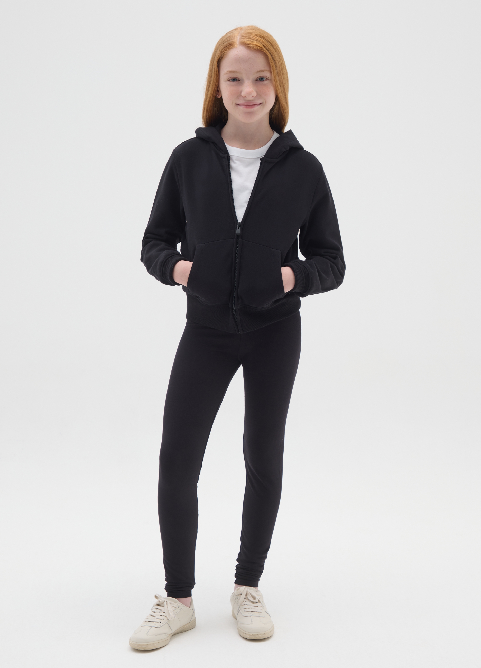 OVS KIDS, Leggings Neri Da Ragazza In Cotone Elasticizzato Vestibilità Skinny, Bambina, Nero, Taglia: 13-14