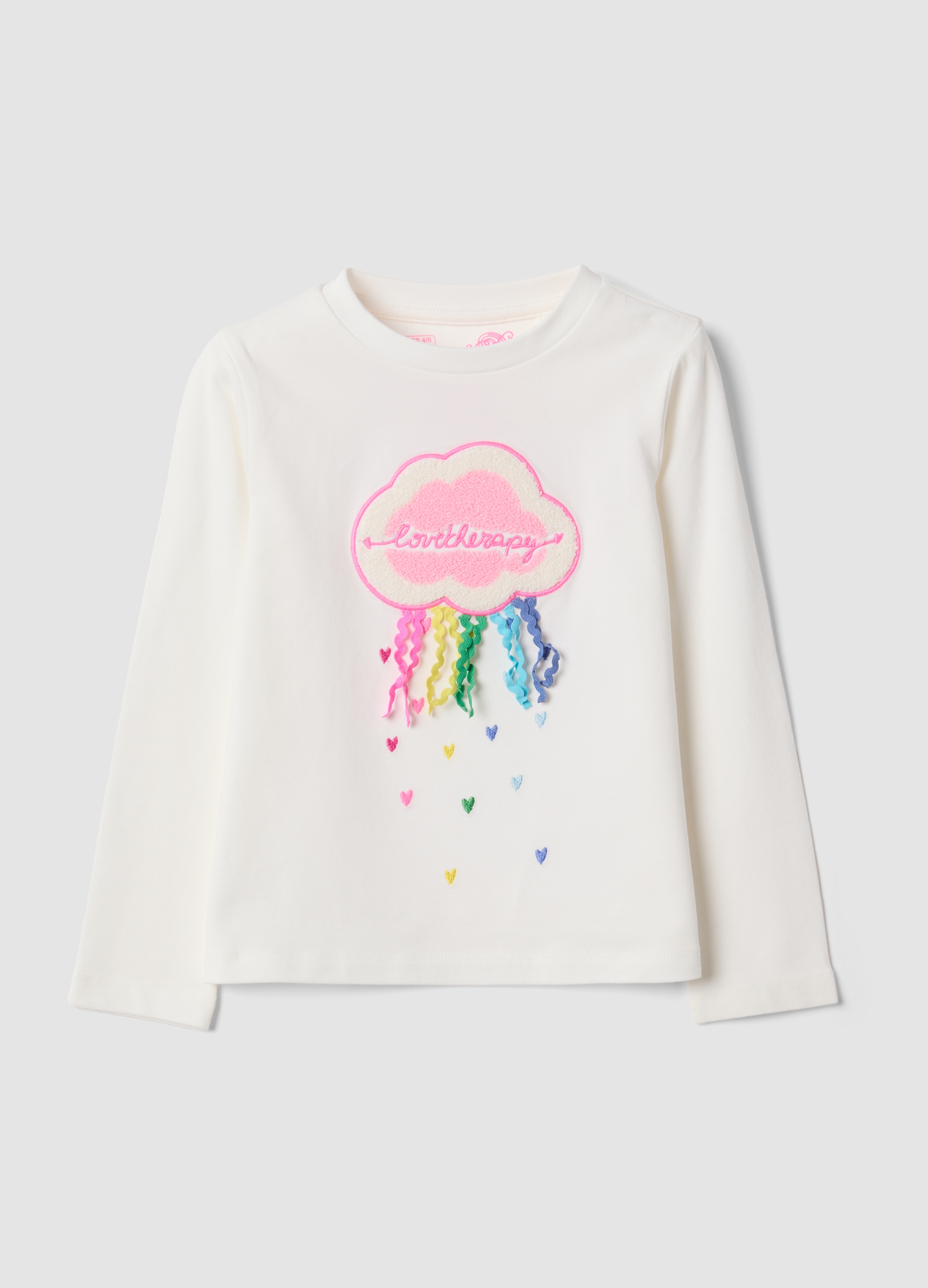LOVE THERAPY, T-shirt Bianca In Cotone Elasticizzato Con Girocollo, Bambina, Rosa, Taglia: 8-9