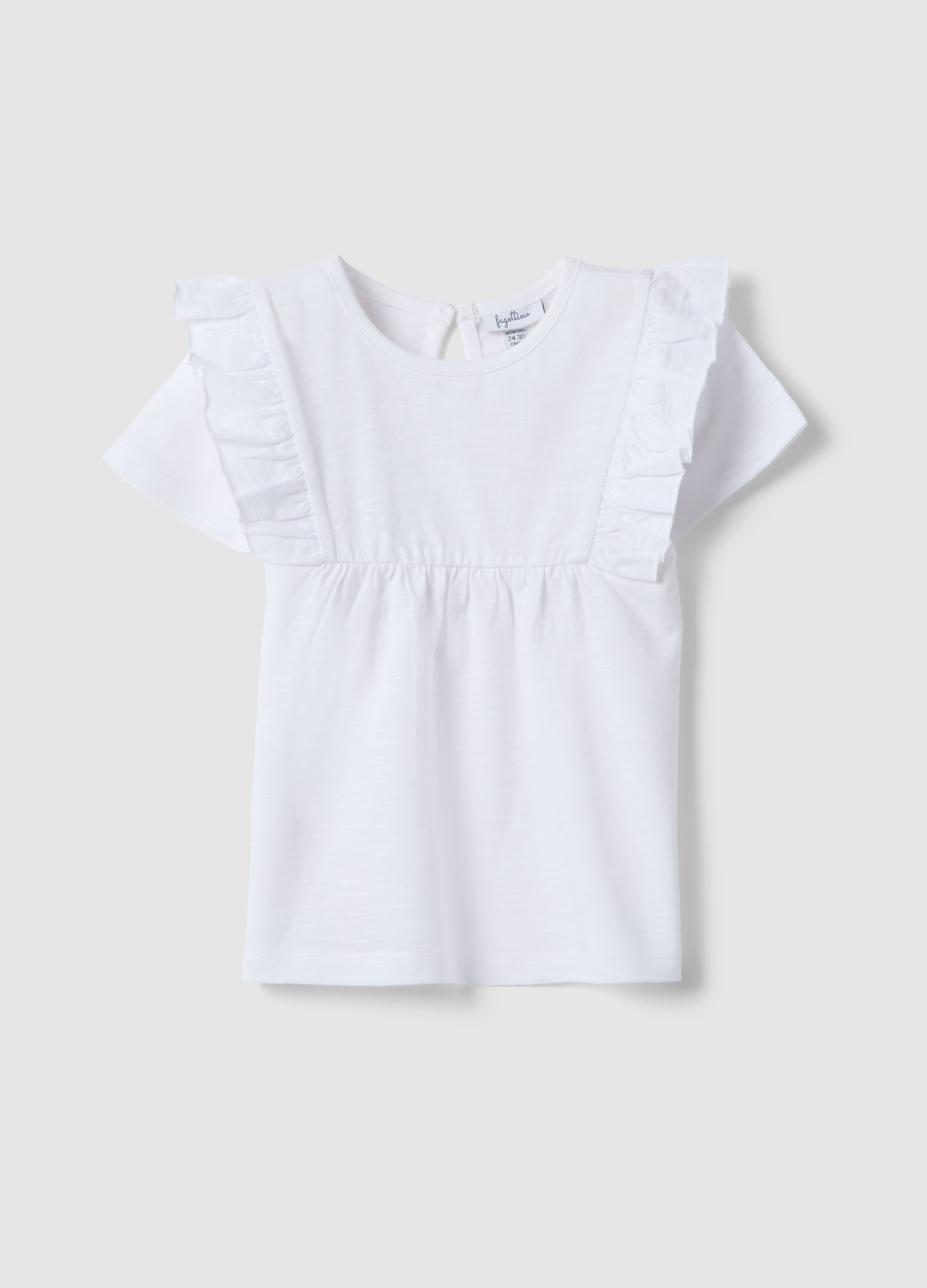 FAGOTTINO, Camiseta Blanca De Algodón Puro Para Niña, Corte Regular, Con Volantes, Niña, Blanco óptico, Talla: 9-12