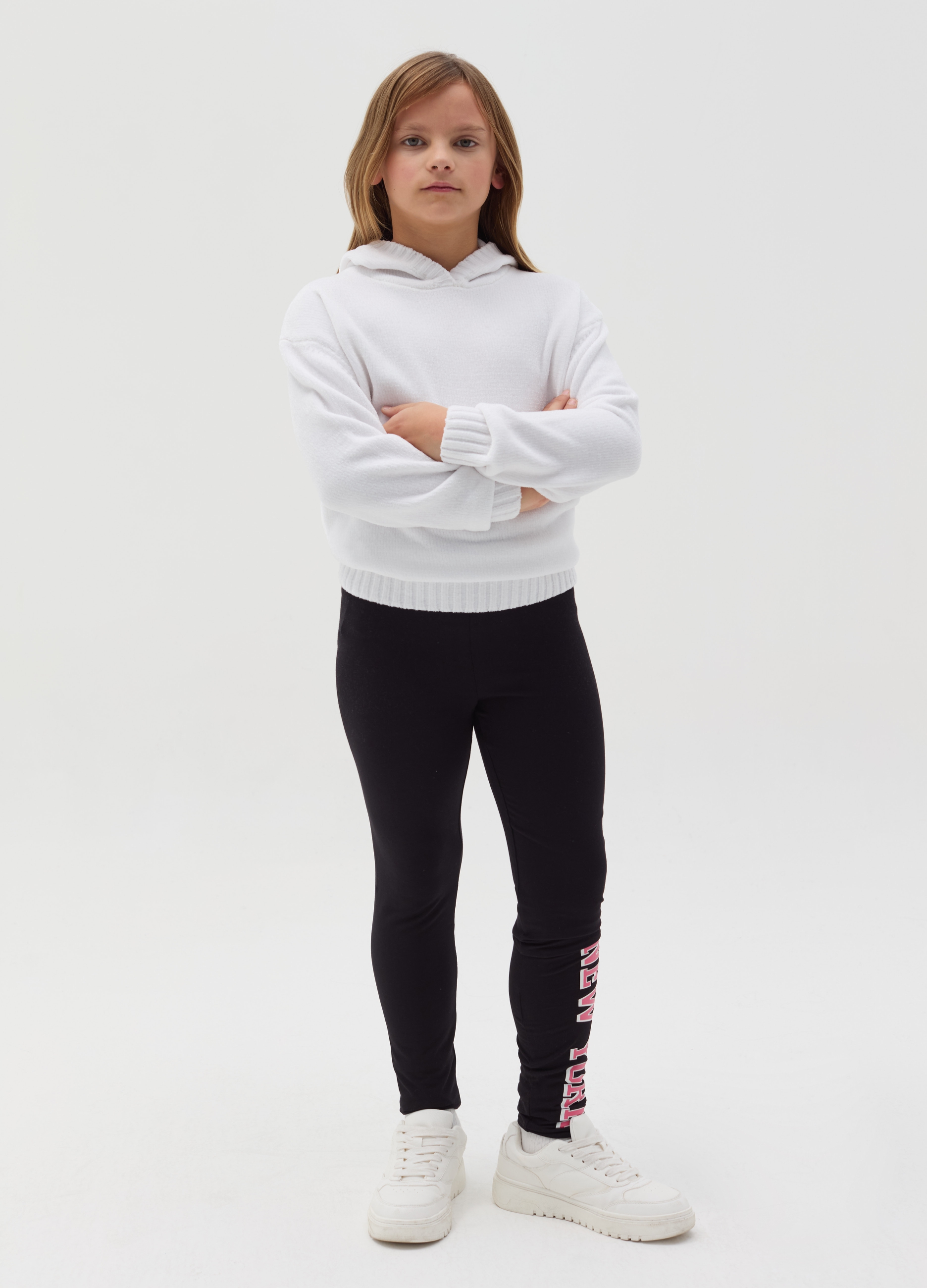 OVS KIDS, Leggings De Algodón Elástico Con Estampado, Niña, Negro, Talla: 14-15