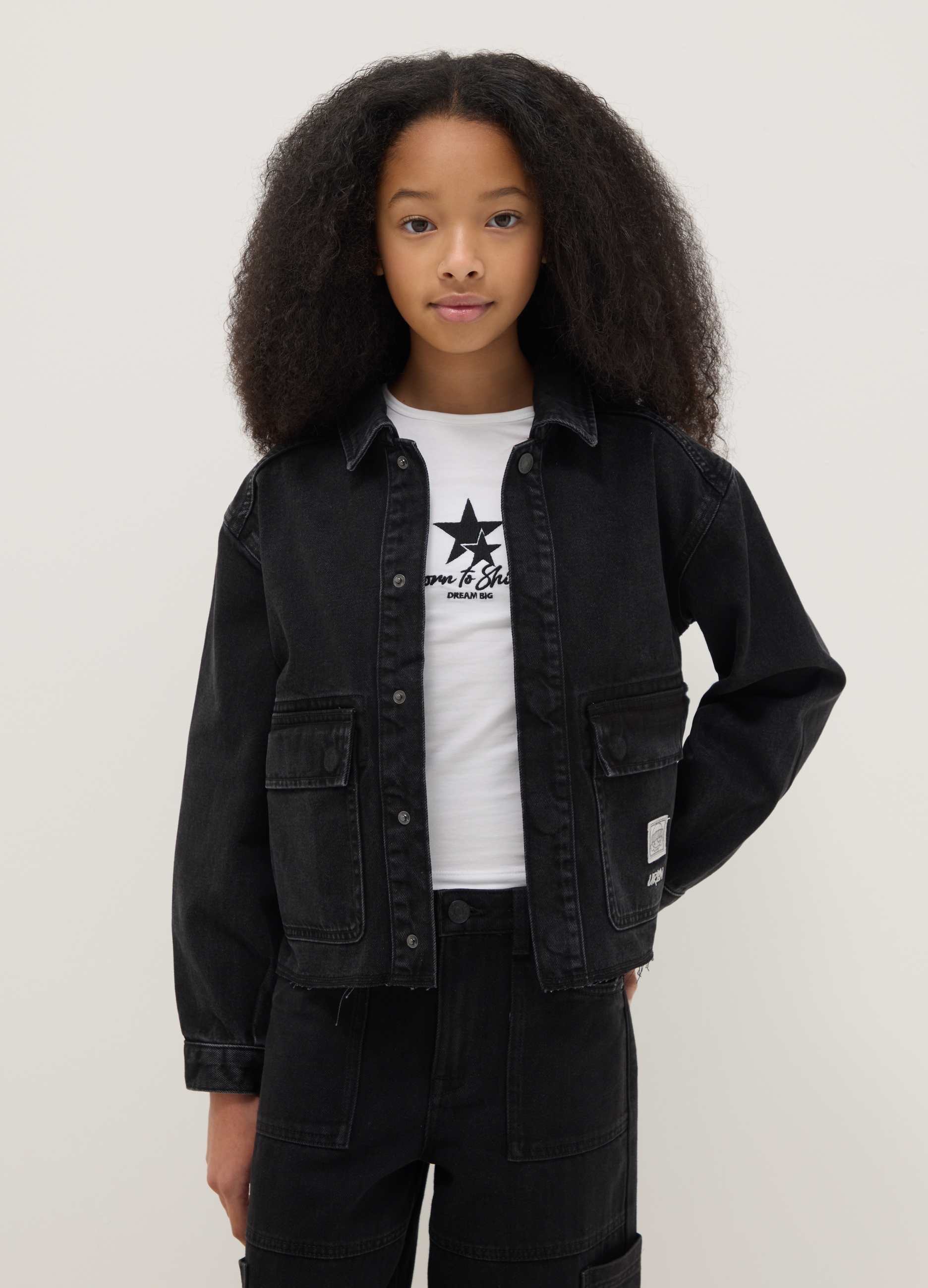 OVS KIDS, Chaqueta Negra De Niña En Algodón Puro Ajuste Regular, Niña, Gunmetal, Talla: 10-11