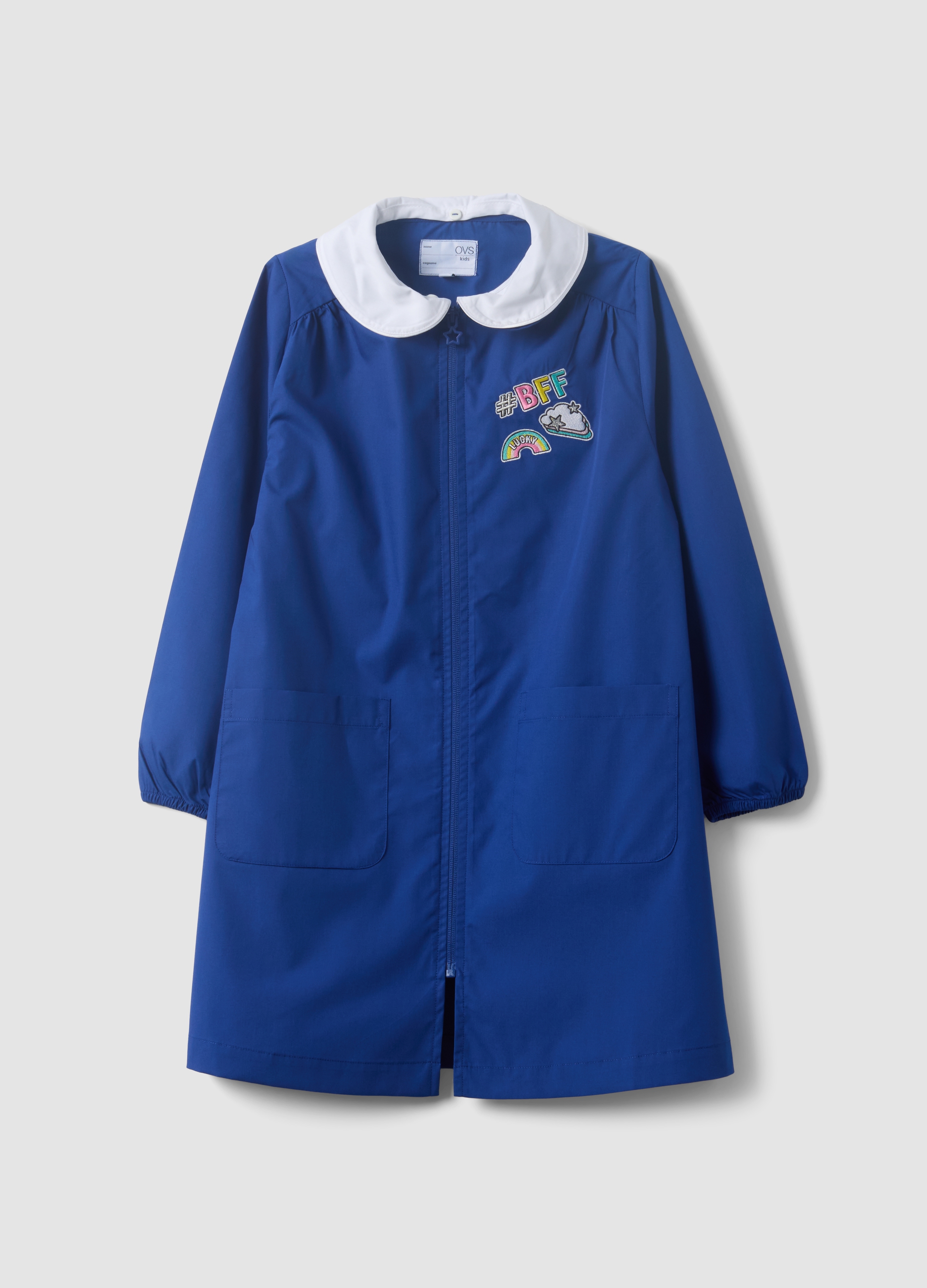 OVS KIDS, Grembiule Personalizzabile Blu Per La Scuola Con Ricamo Arcobaleno, Bambina, Blu, Taglia: 5-6