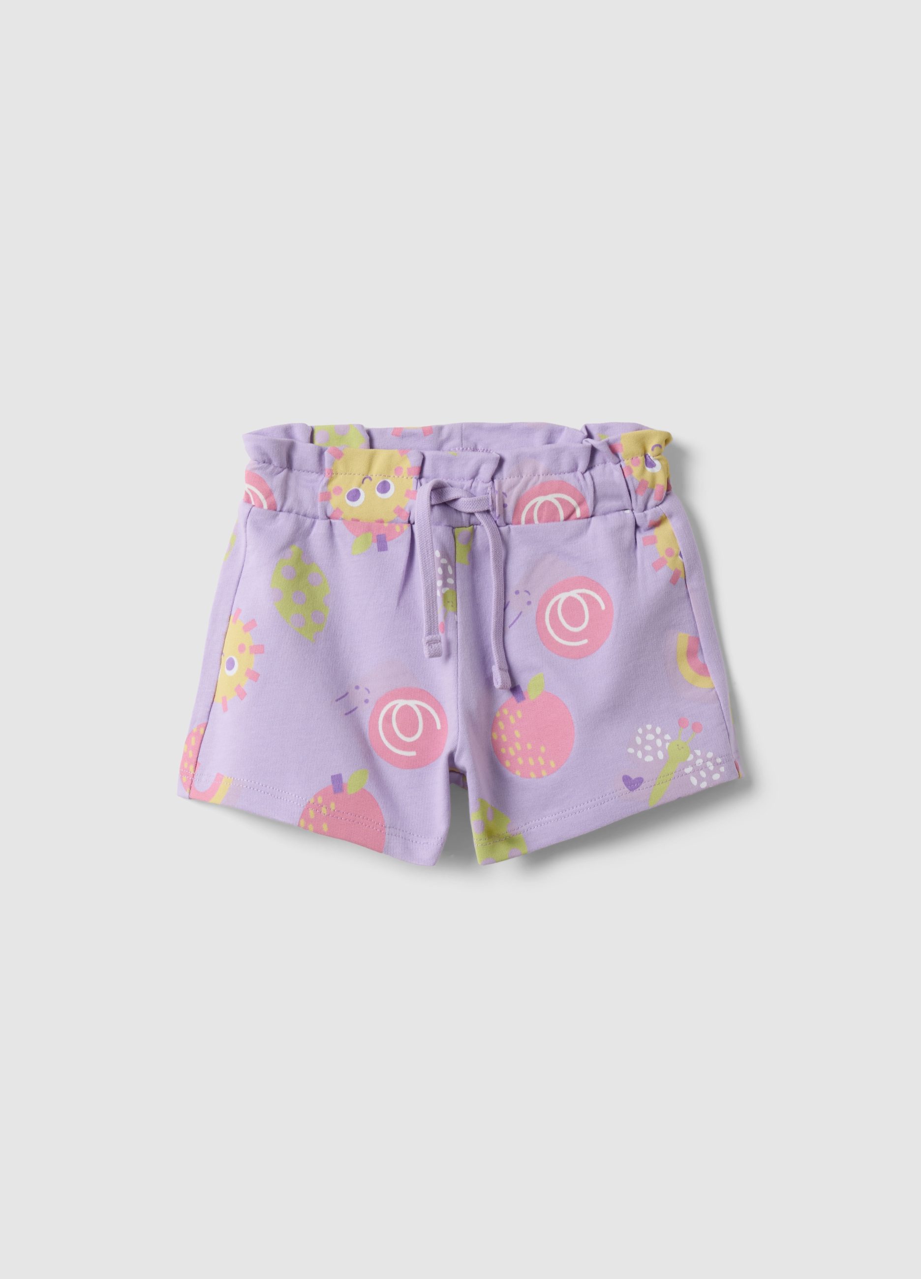 FAGOTTINO, Short De Algodón Puro En Violeta Para Niñas, Corte Regular Con Estampados, Niña, Lila claro, Talla: 9-12