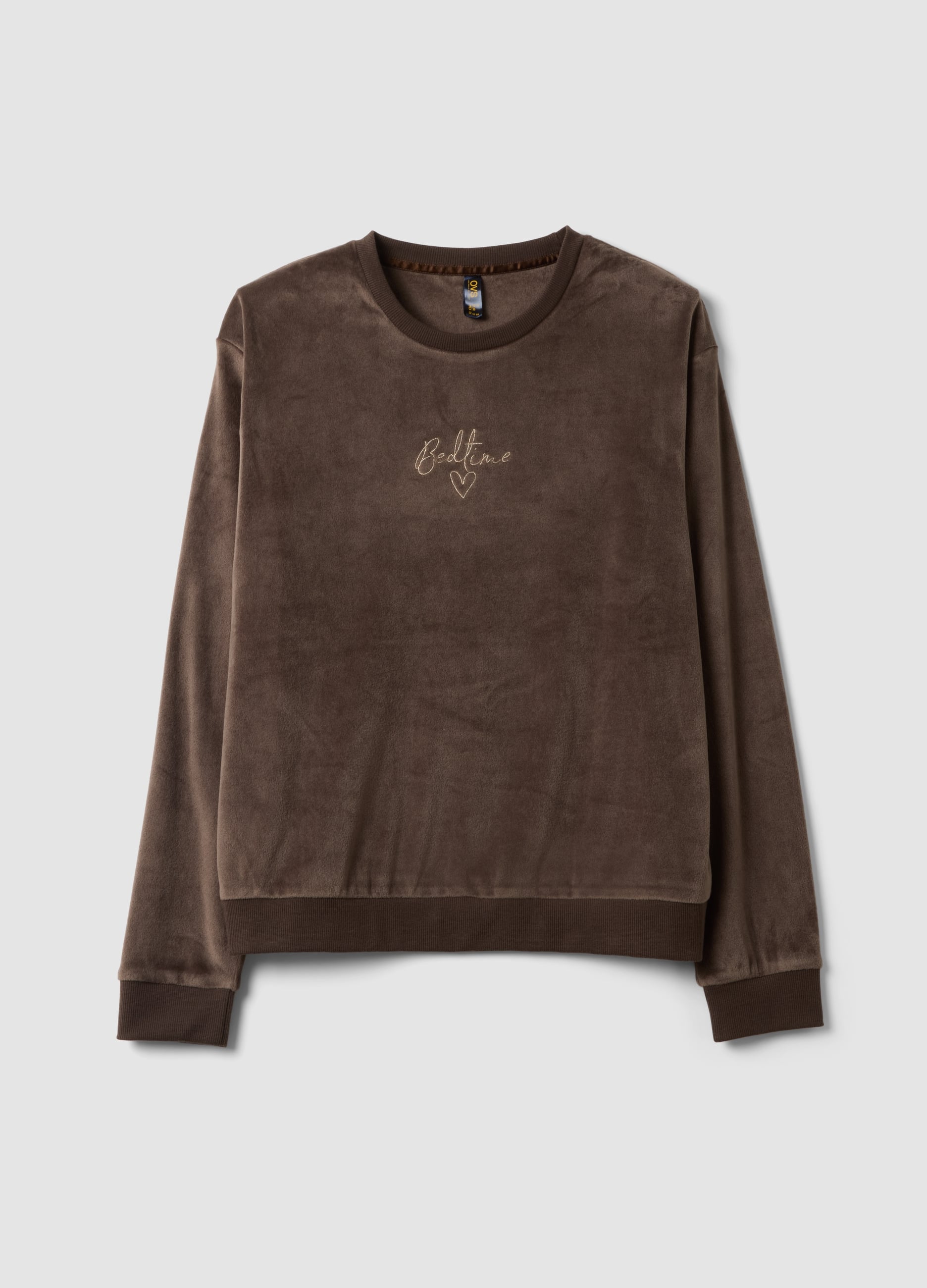 OVS, Maglia Pigiama Marrone In Chenille Di Tessuto Elasticizzato Girocollo, Donna, Marrone, Taglia: S