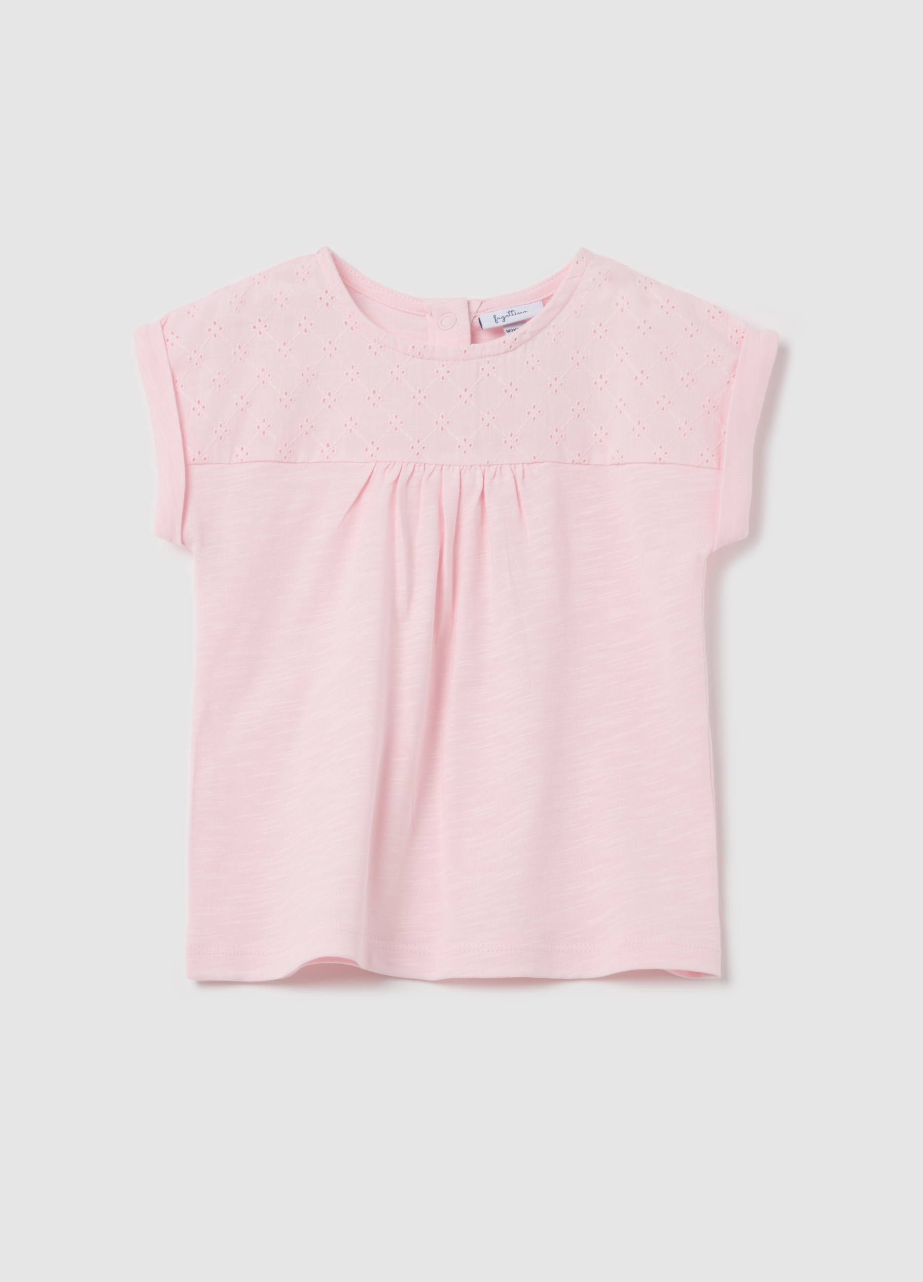 FAGOTTINO, T-shirt In Cotone Con Inserto Sangallo, Bambina, Rosa, Taglia: 9-12