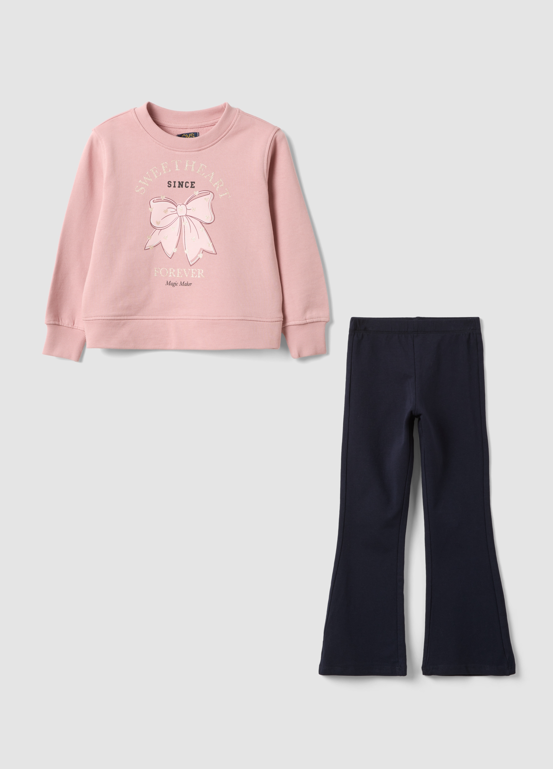 OVS KIDS, Completo Multicolor In Puro Cotone Con Stampa E Fiocco Per Bambina, Rosa, Taglia: 8-9