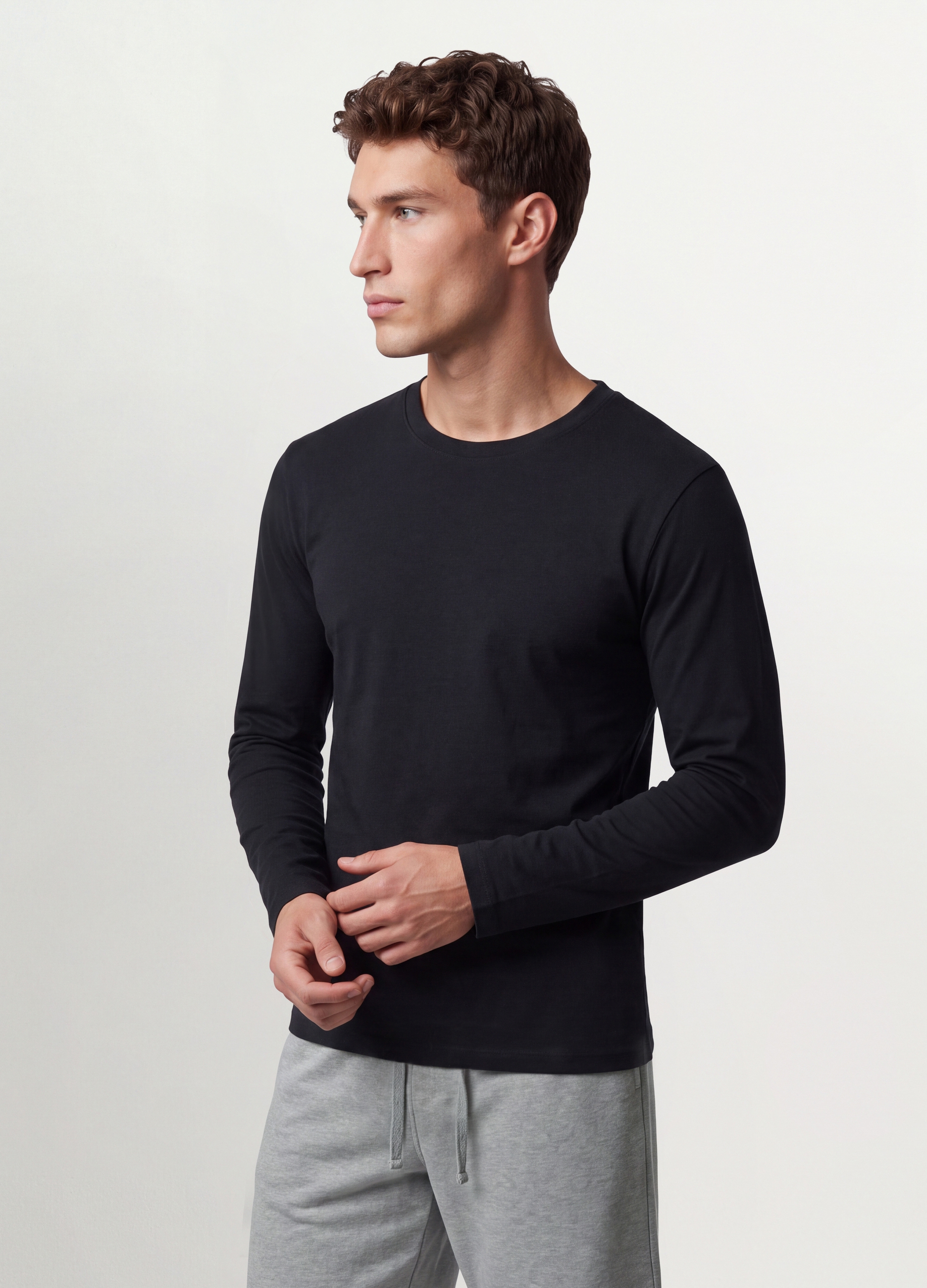 OVS, T-shirt Nera A Maniche Lunghe In Puro Cotone Organico Con Girocollo, Uomo, Nero, Taglia: S