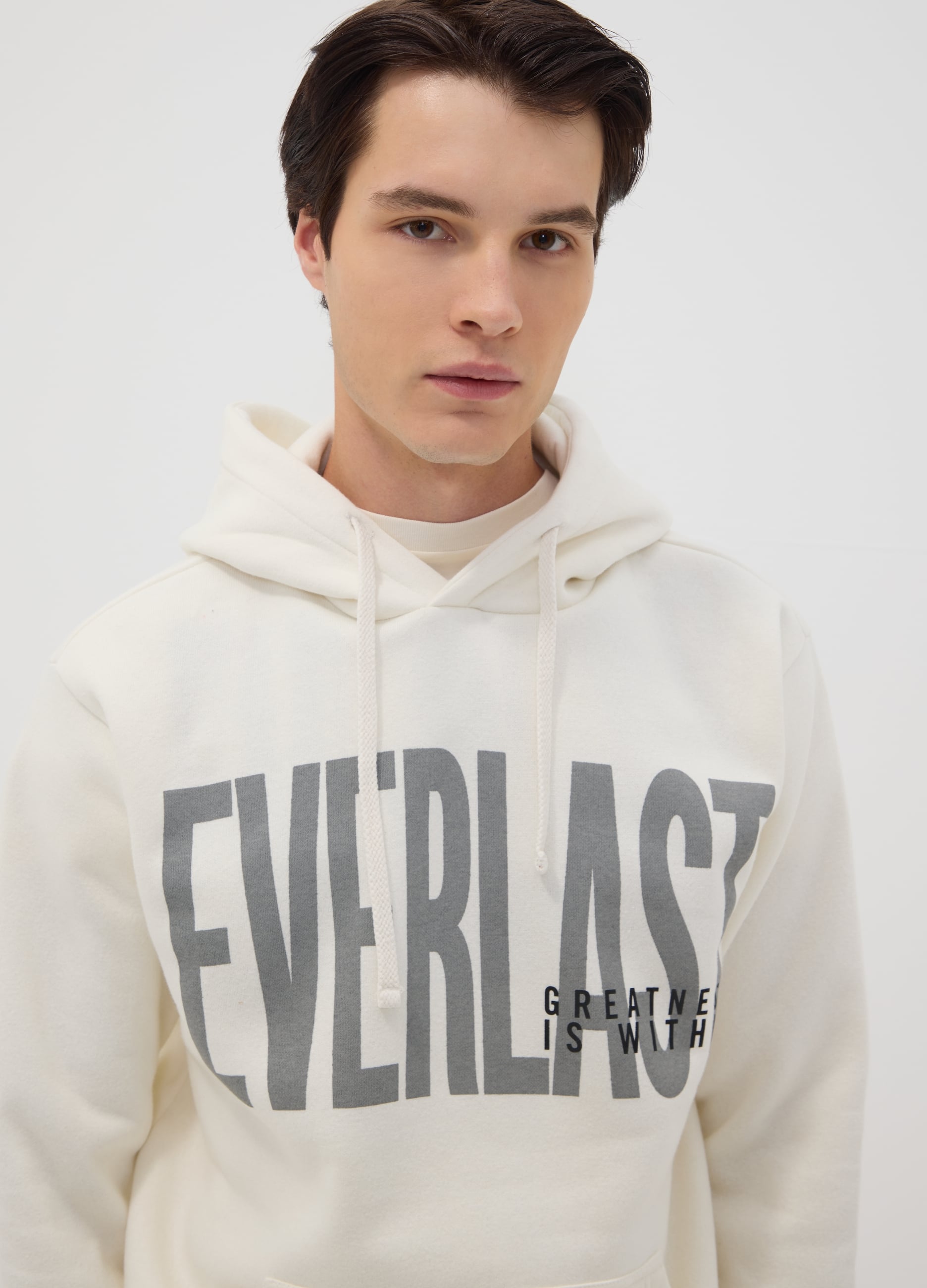 EVERLAST, Felpa Bianca Con Cappuccio In Misto Cotone Con Stampa Frontale, Unisex, Bianco, Taglia: S