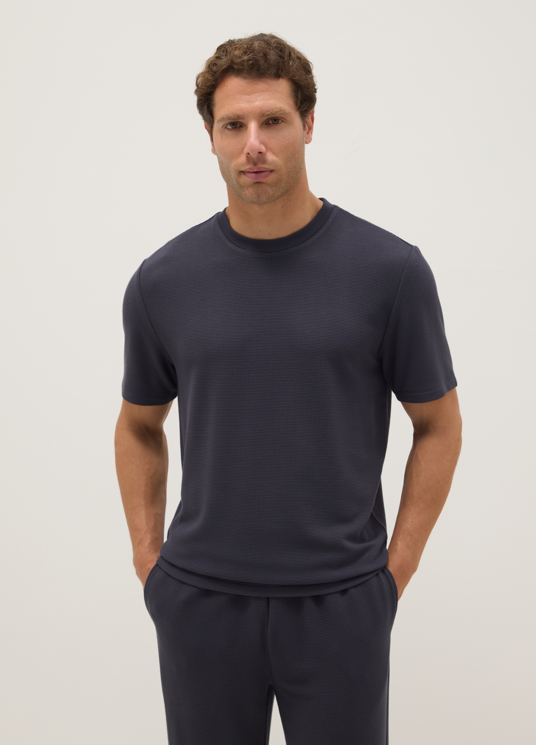 Ovs Hombre Gunmetal Camiseta De Pijama En Mezcla De Viscosa Negra Ajuste Regular, Talla: Xxl