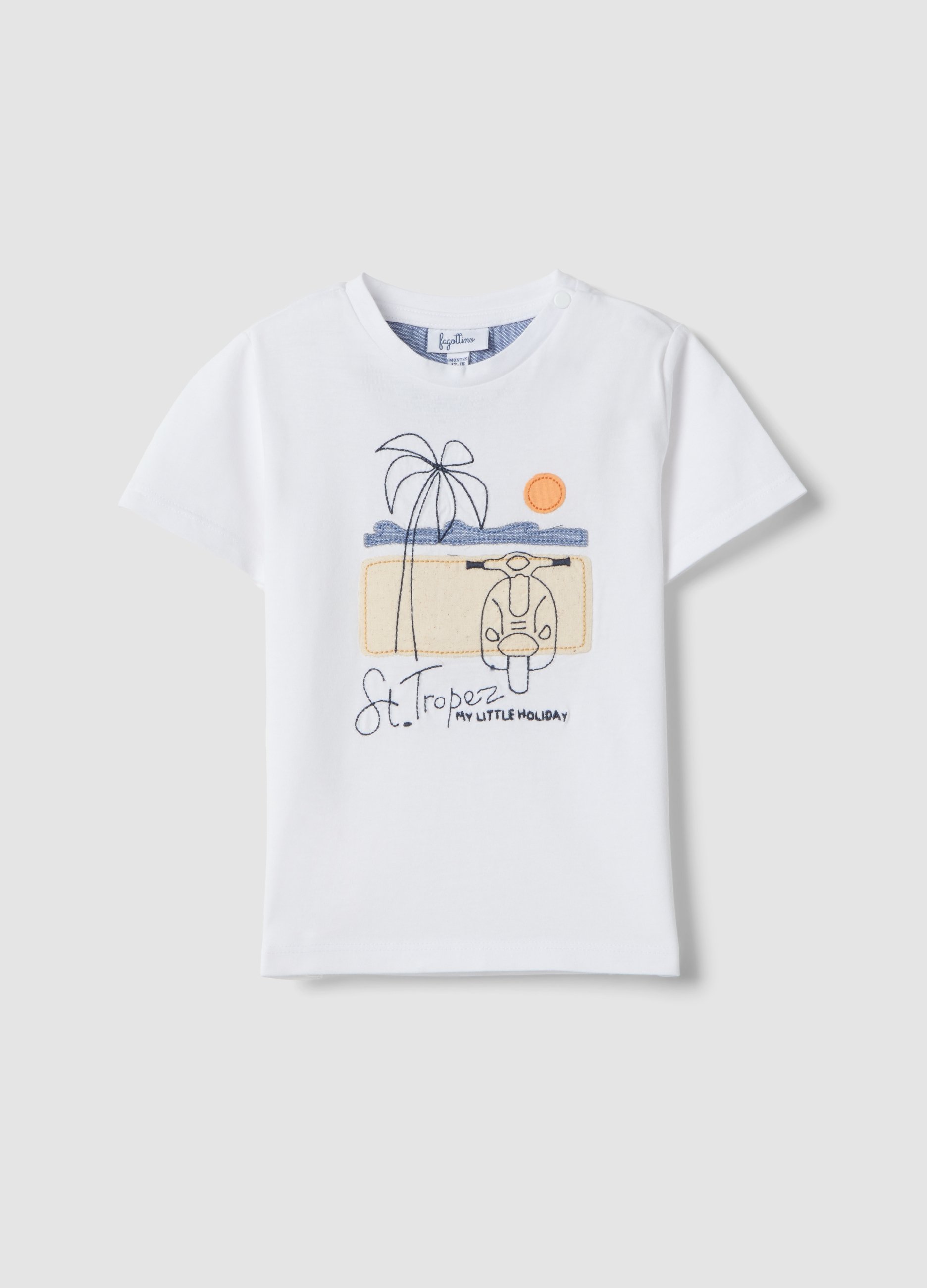 FAGOTTINO, Camiseta Blanca De Algodón Puro Para Niño Con Estampado, Niño, Blanco roto, Talla: 12-18