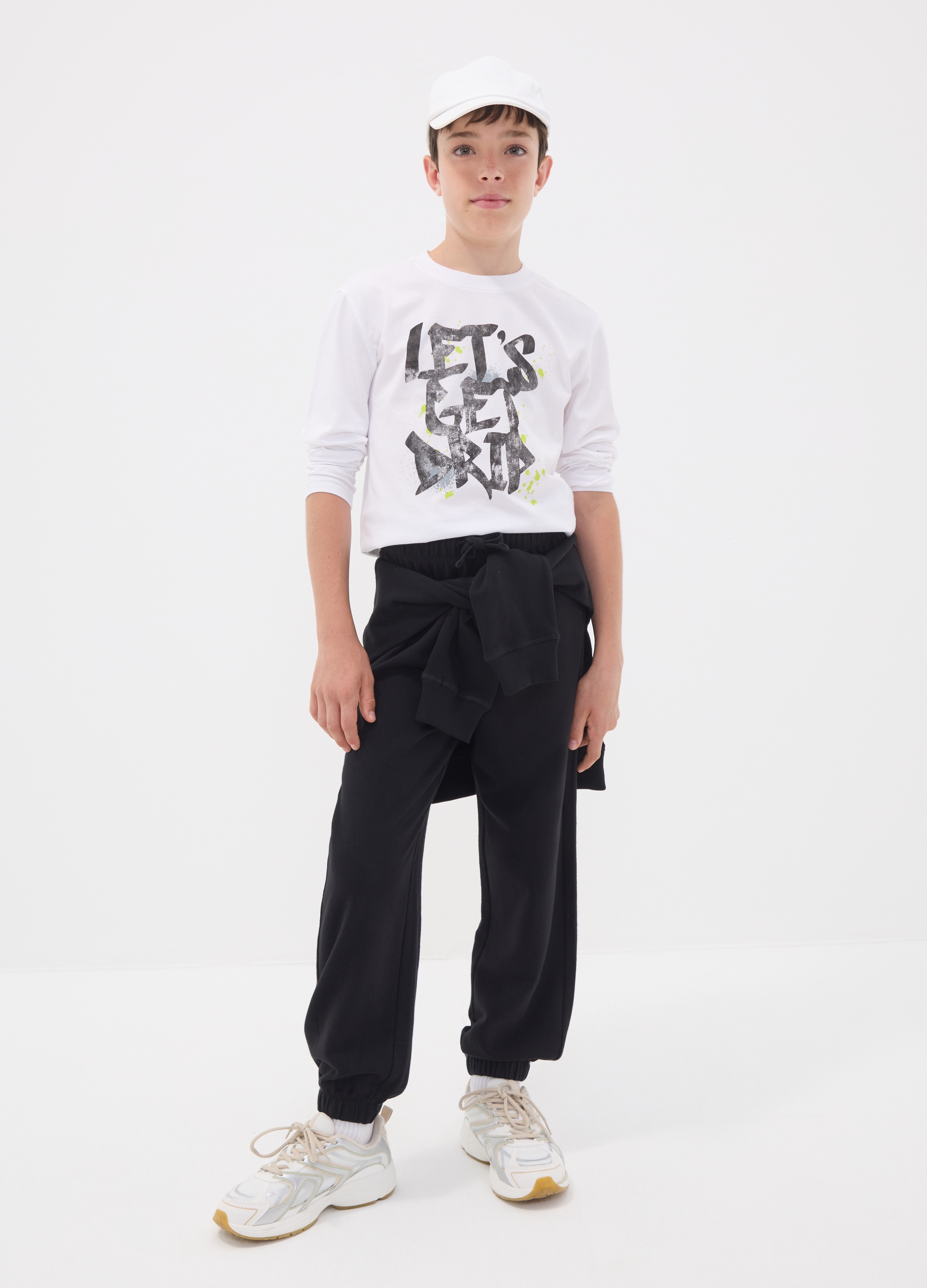 OVS KIDS, Pantaloni Jogger Neri In Puro Cotone Organico Per Ragazzo Relaxed Fit, Bambino, Nero, Taglia: 13-14