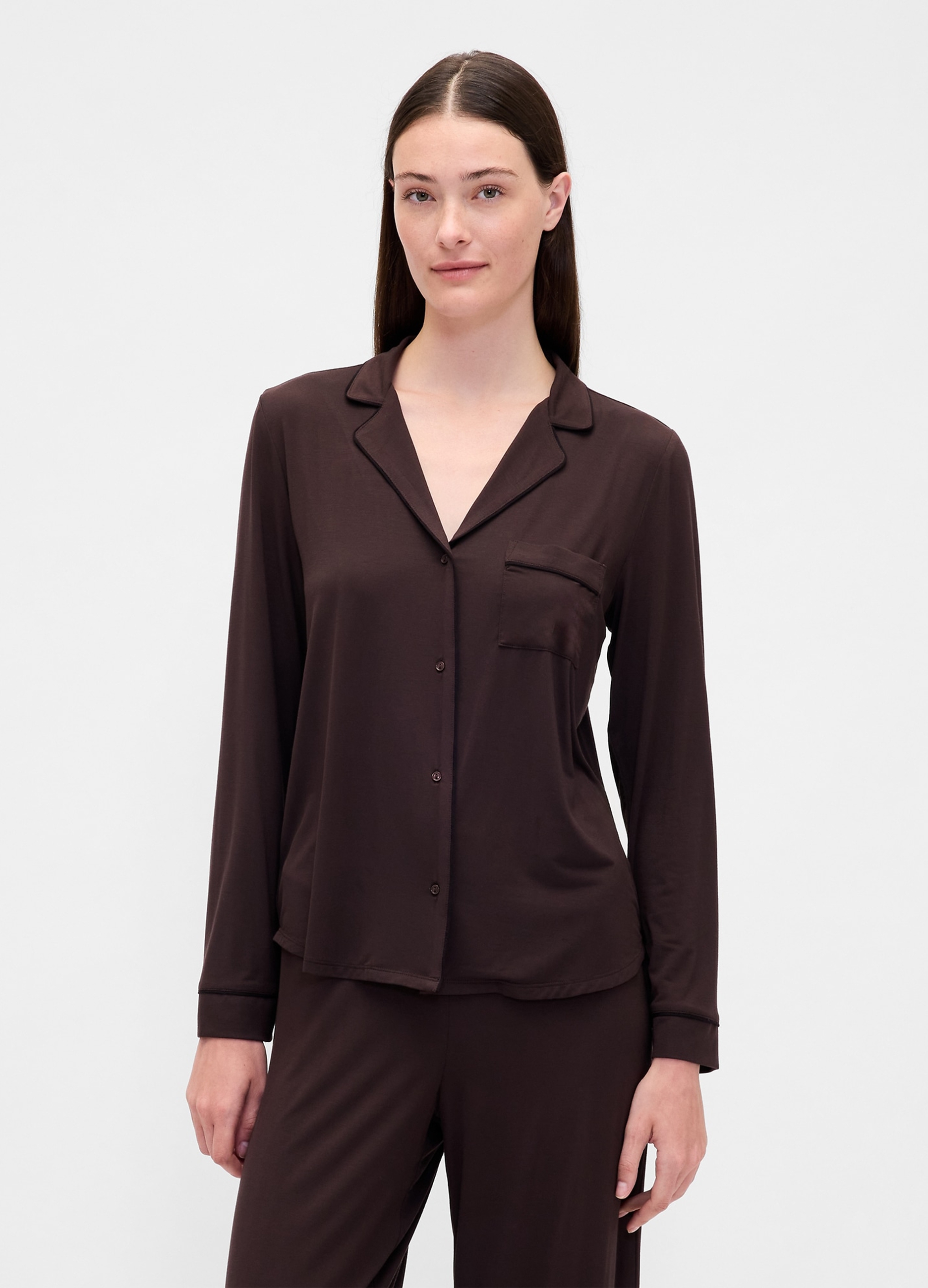 GAP, Top Pigiama A Manica Lunga Con Piping A Contrasto, Donna, Marrone, Taglia: XL