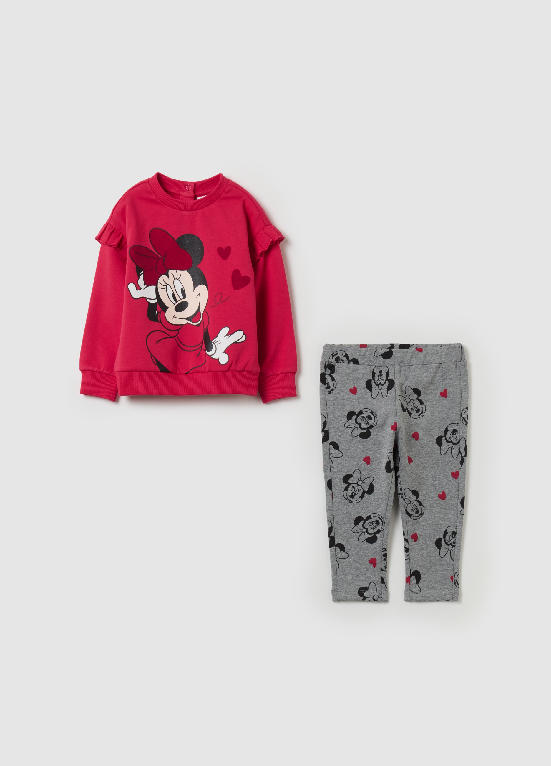 FAGOTTINO, Pack Jogging Con Volantes Y Estampado Minnie, Niña, Gris/rojo, Talla: 24-30