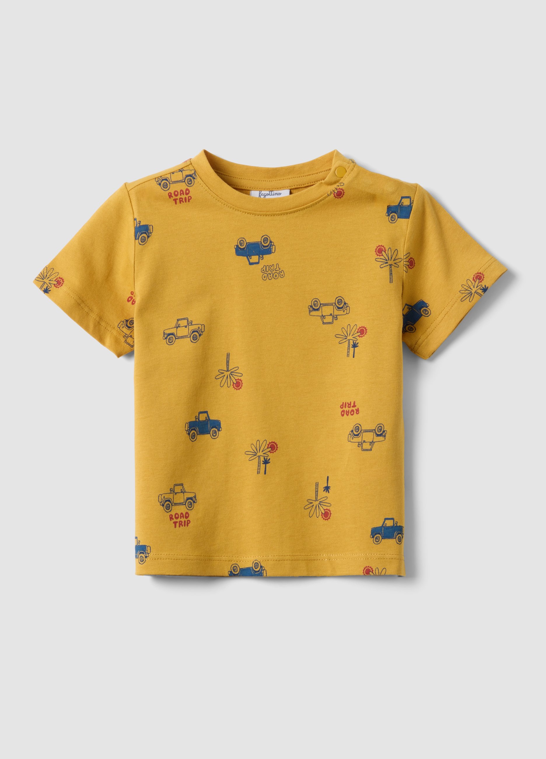 FAGOTTINO, Camiseta Amarilla De Algodón Orgánico Puro Para Niño Con Estampado De Coches, Niño, Amarillo, Talla: 12-18