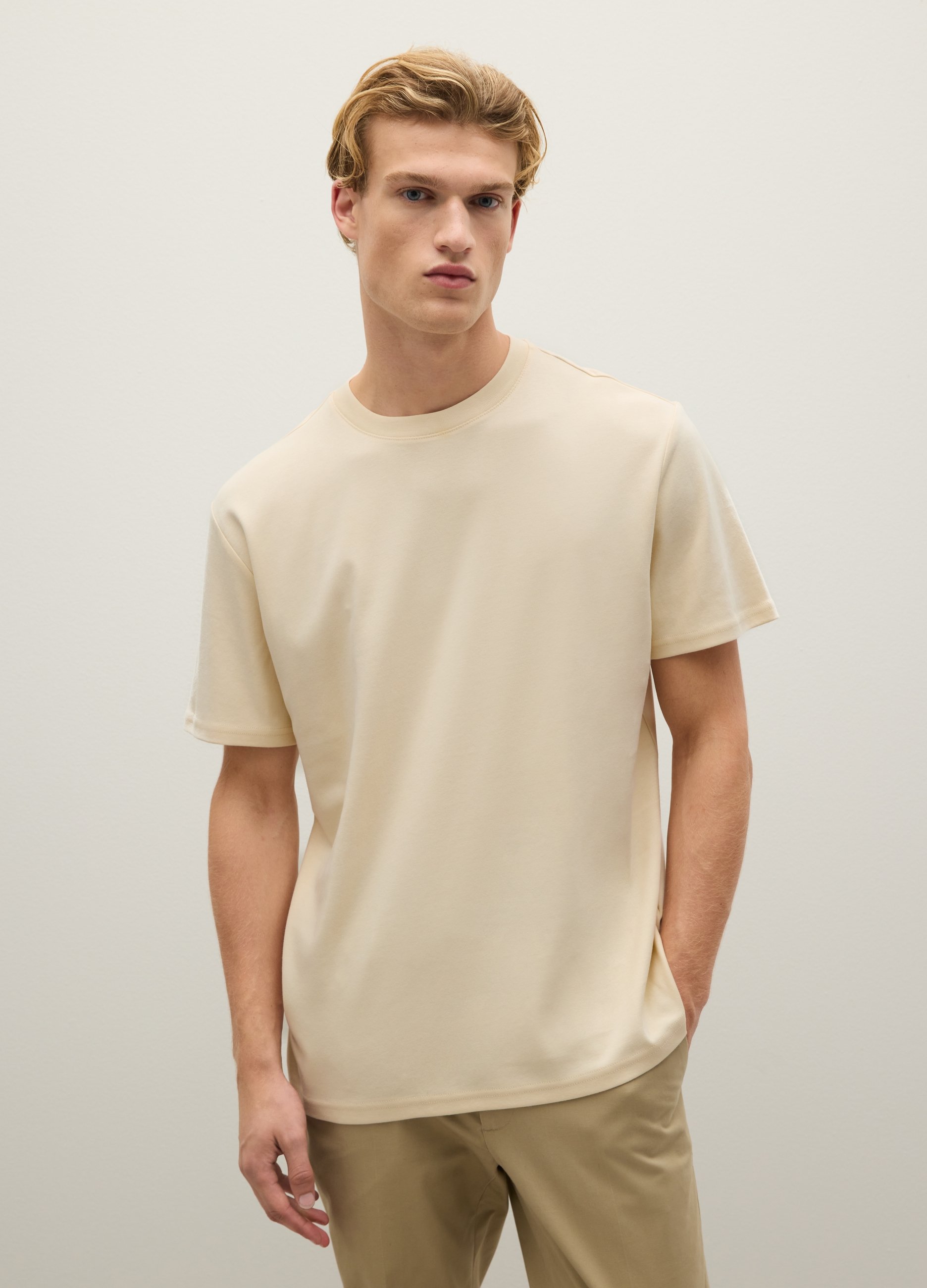 Piombo Contemporary, T-shirt In Puro Cotone Beige Regular Fit, Uomo, Beige, Taglia: XL