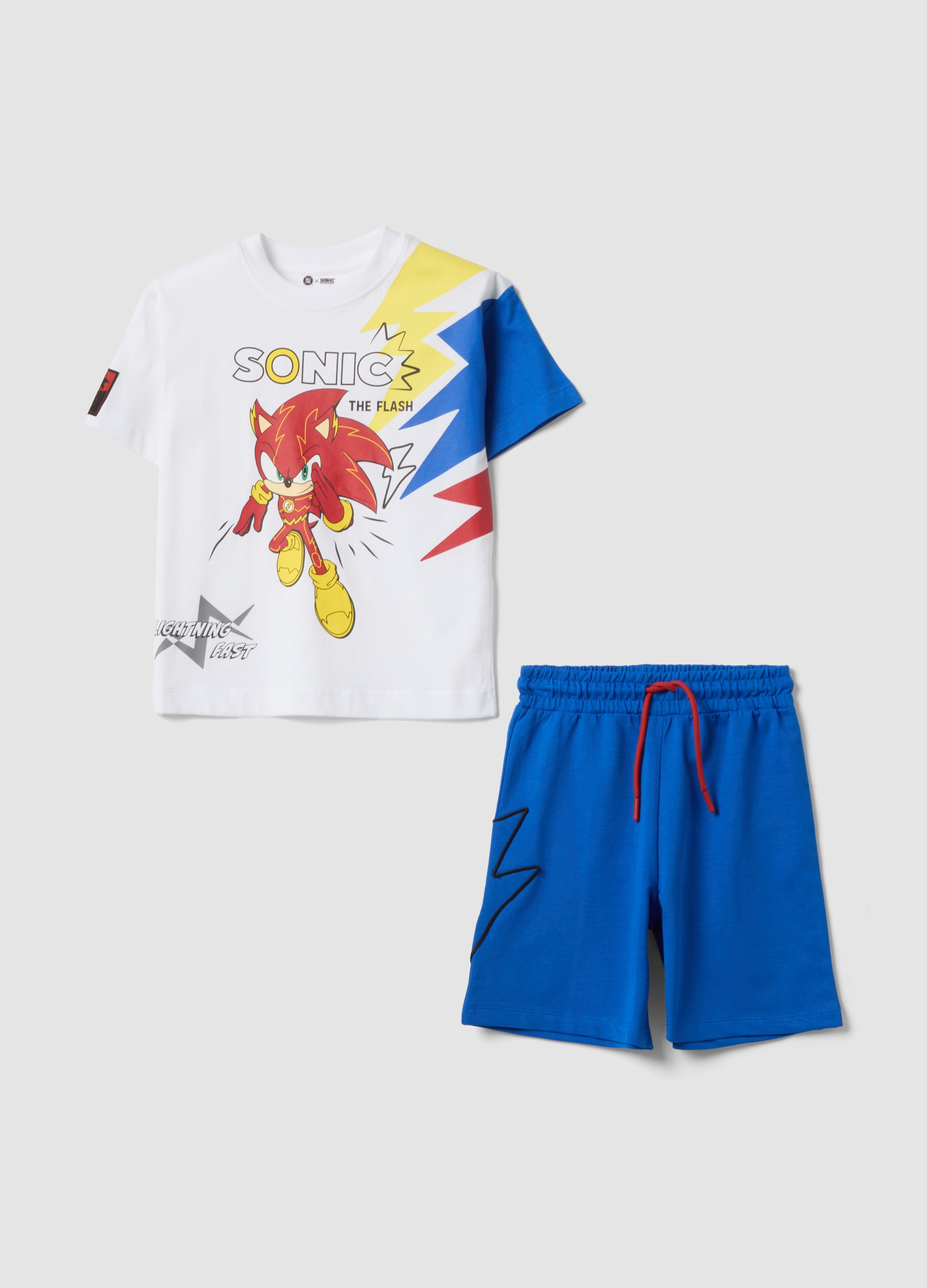 WARNER BROS, Conjunto Infantil Blanco Y Azul De Algodón Puro, Corte Oversize, Con Sonic, Niño, Blanco/azul, Talla: 6-7