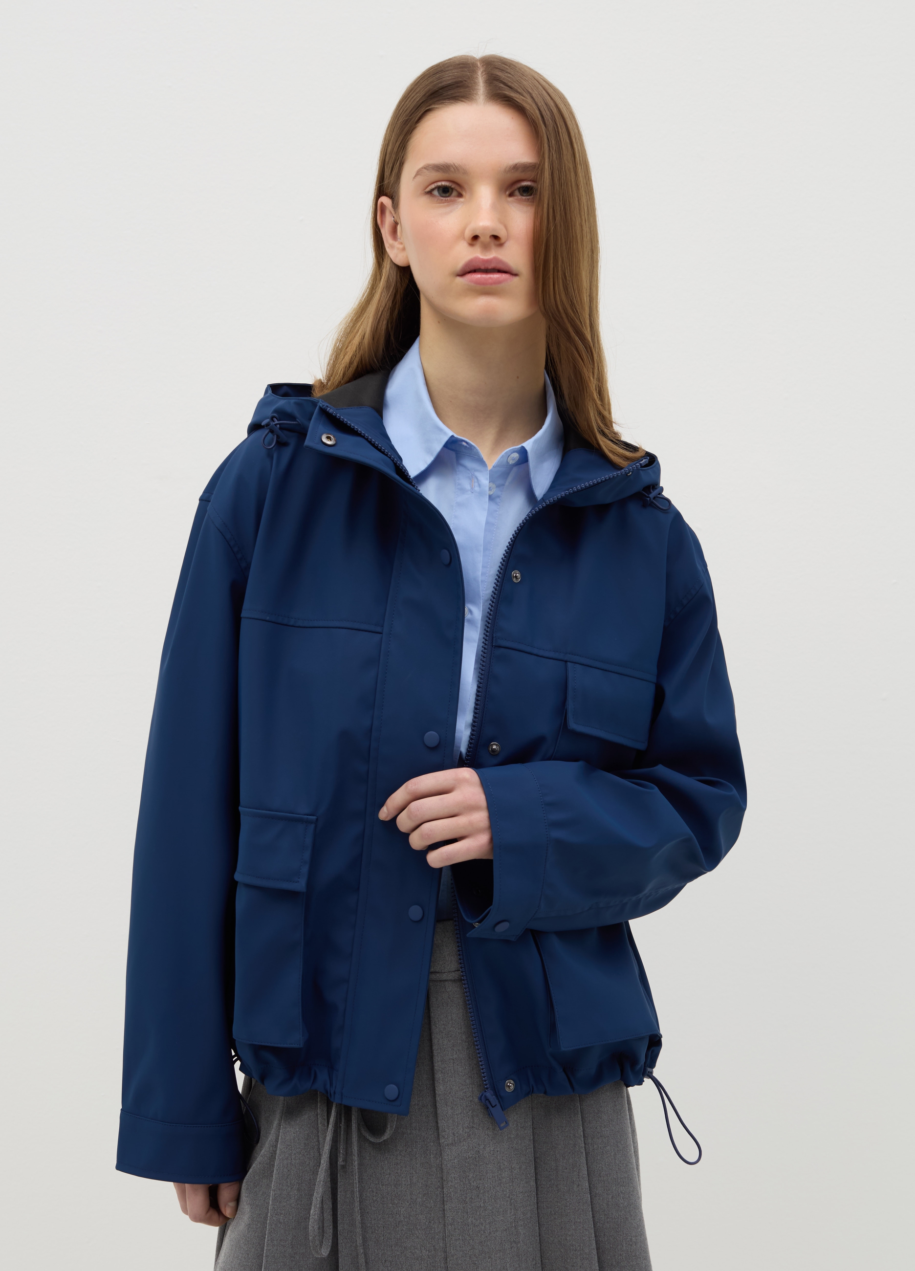 B.ANGEL, Parka Corta Con Capucha Y Cordón, Mujer, Azul real, Talla: L