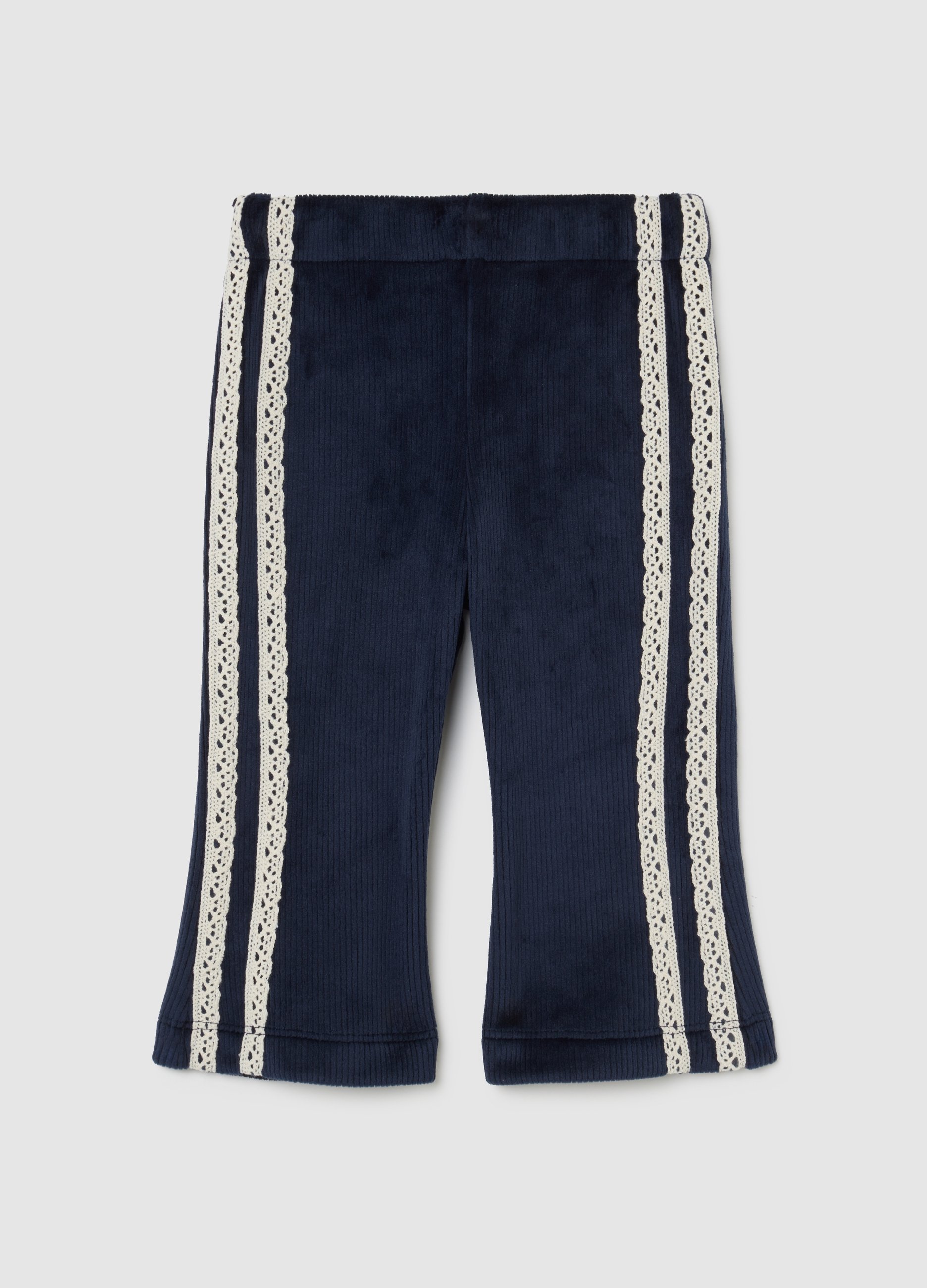 FAGOTTINO, Treggins Blu Da Bimba In Velour Con Pizzo Vestibilità Flare, Bambina, Blu, Taglia: 9-12