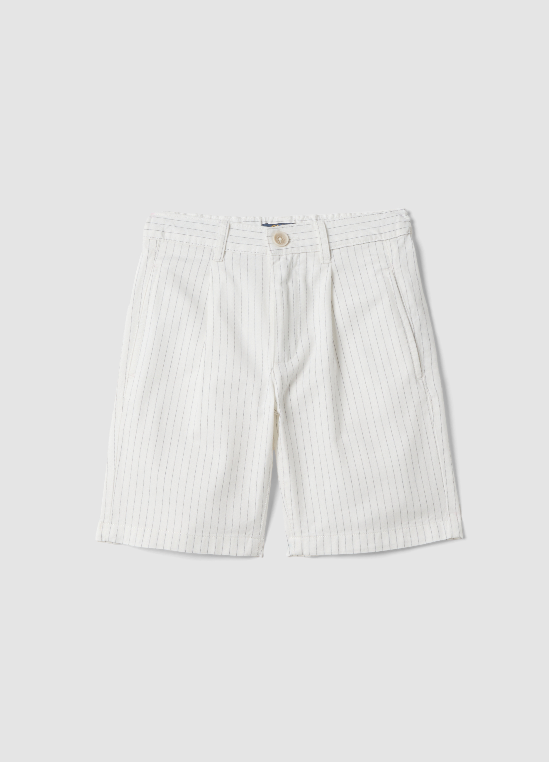 OVS KIDS, Short Blanco A Rayas De Puro Algodón Para Niño, Corte Regular, Niño, Blanco, Talla: 8-9
