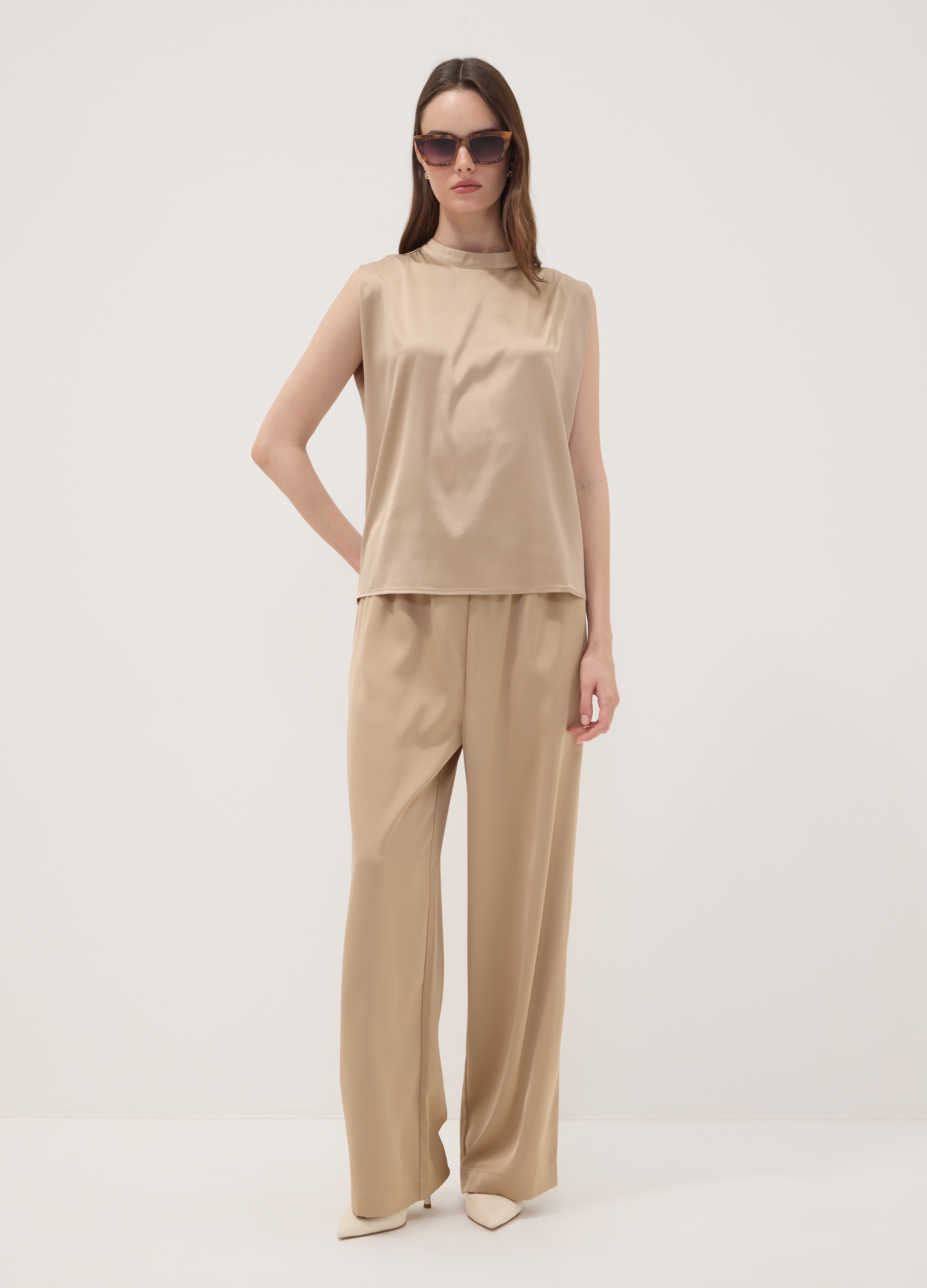 OVS, Pantaloni Beige Wide Leg Con Vita Regular, Donna, Beige, Taglia: M