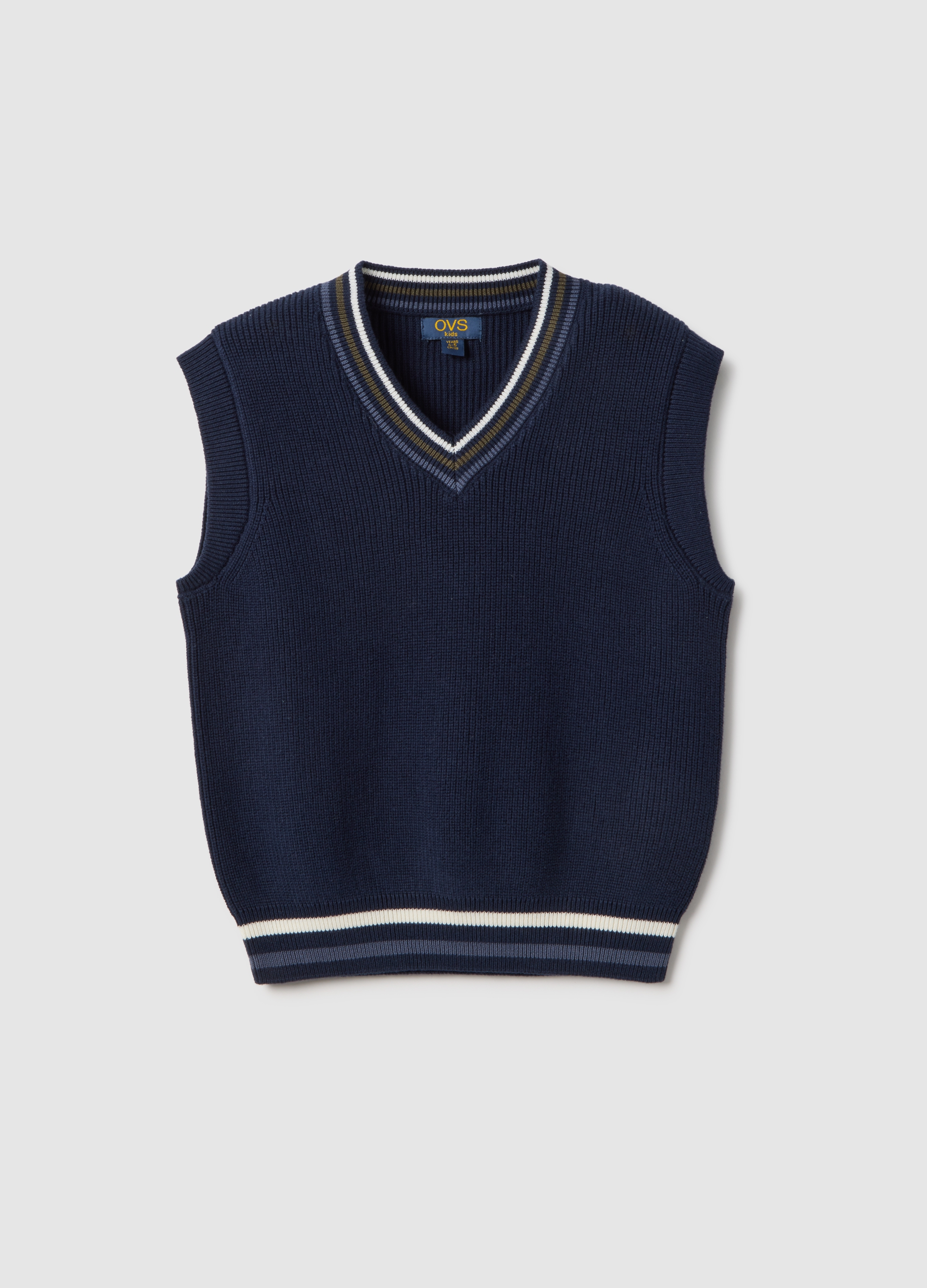 OVS KIDS, Chaleco Azul De Niño En Puro Algodón Con Cuello En V, Ajuste Regular, Niño, Azul oscuro, Talla: 8-9