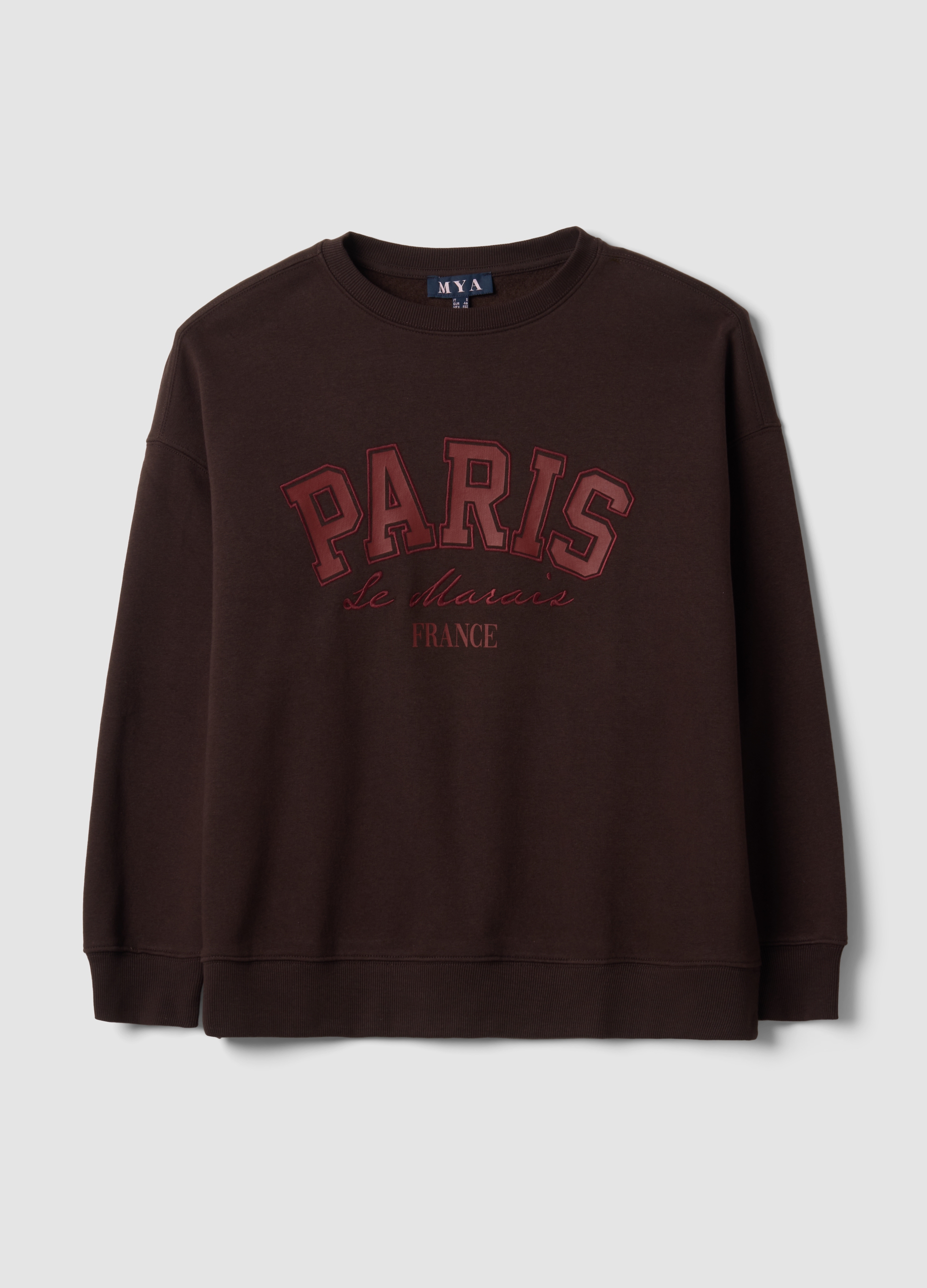 MYA, Felpa Marrone In Misto Cotone Con Scritta Paris, Donna, Marrone, Taglia: L