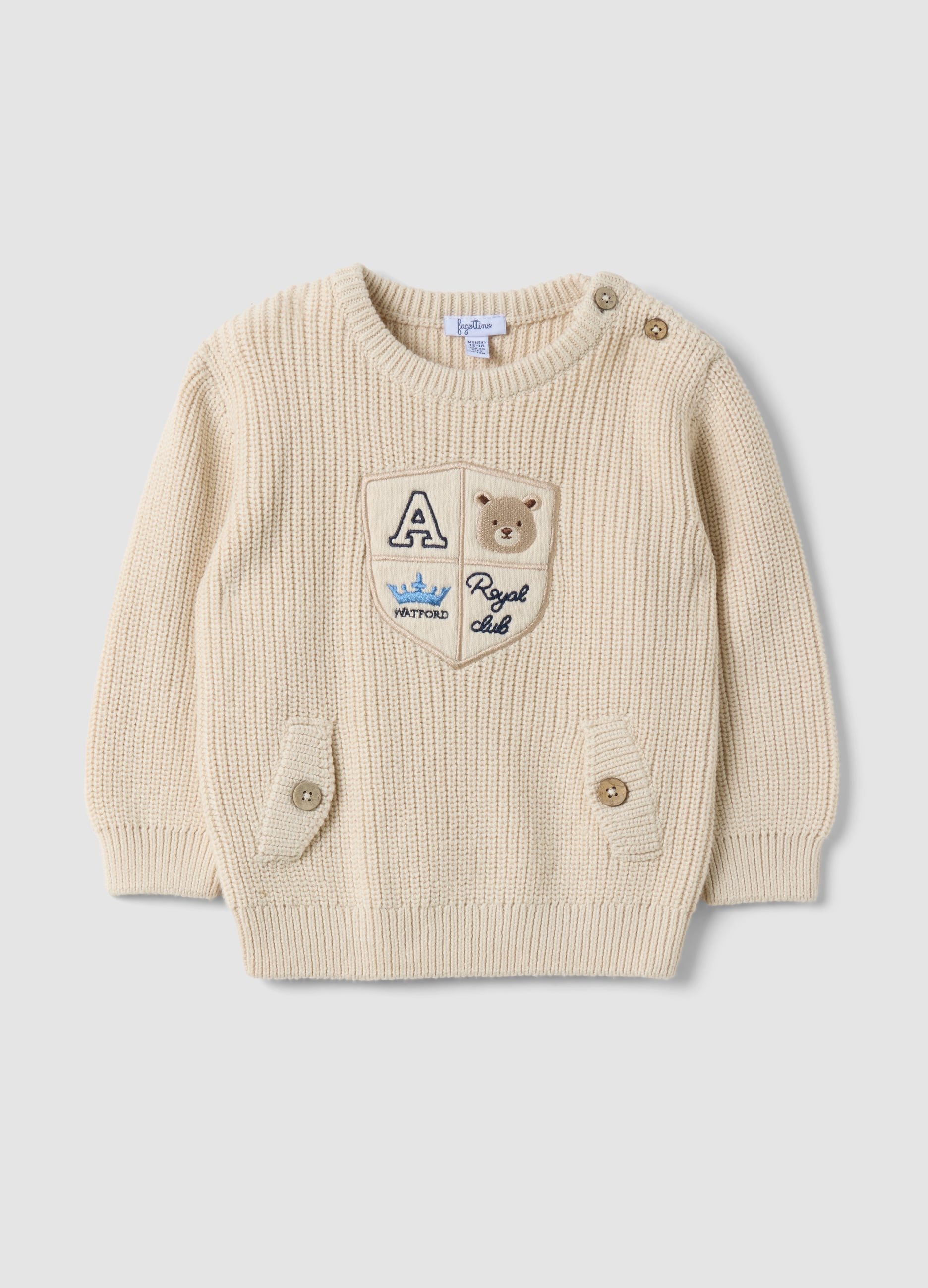 FAGOTTINO, Maglia Beige In Puro Cotone Con Girocollo In Maglia, Bambino, Beige, Taglia: 24-30