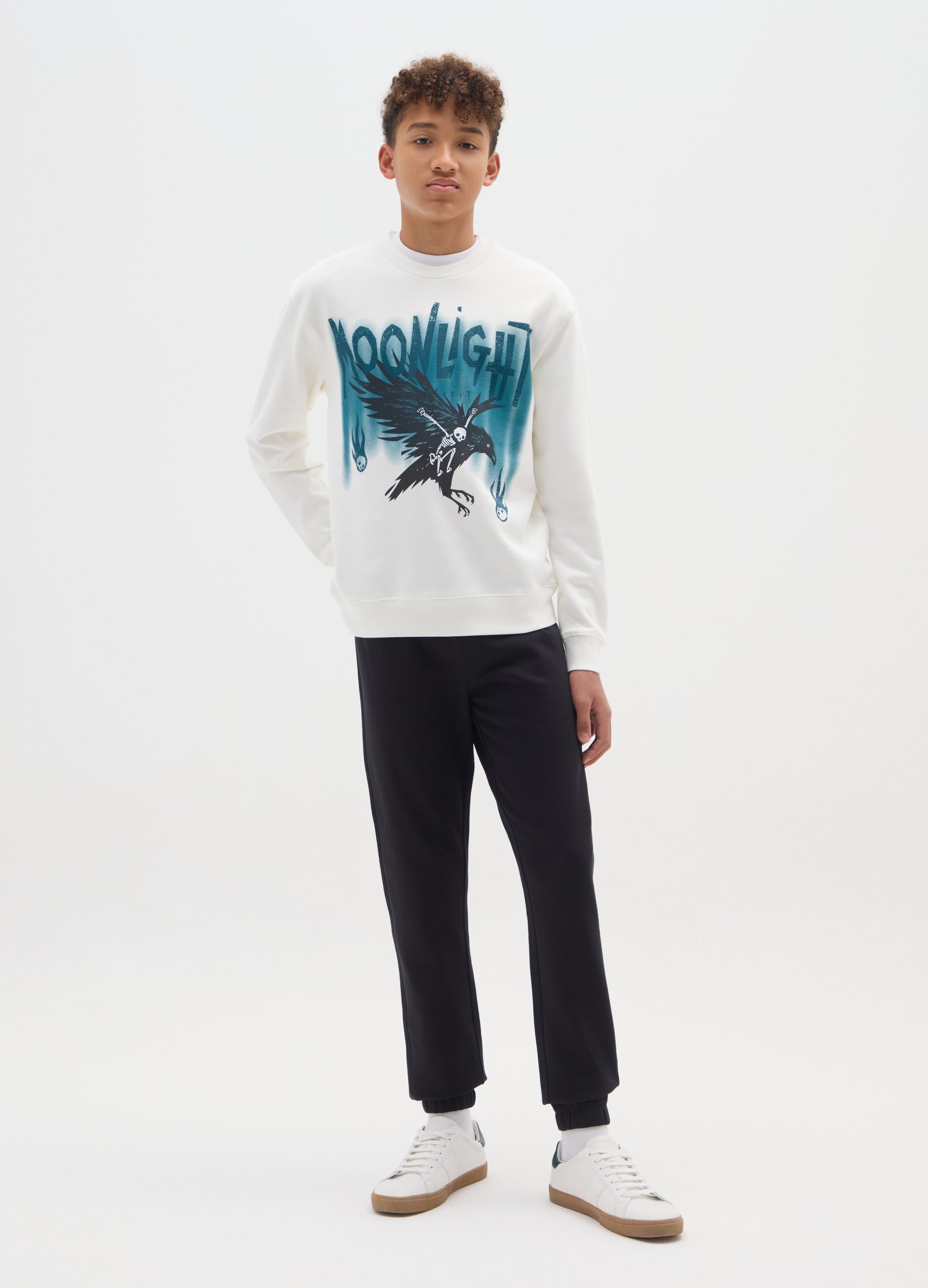 OVS KIDS, Pantaloni Jogger Da Ragazzo In Puro Cotone Nero Regular Fit, Bambino, Nero, Taglia: 10-11