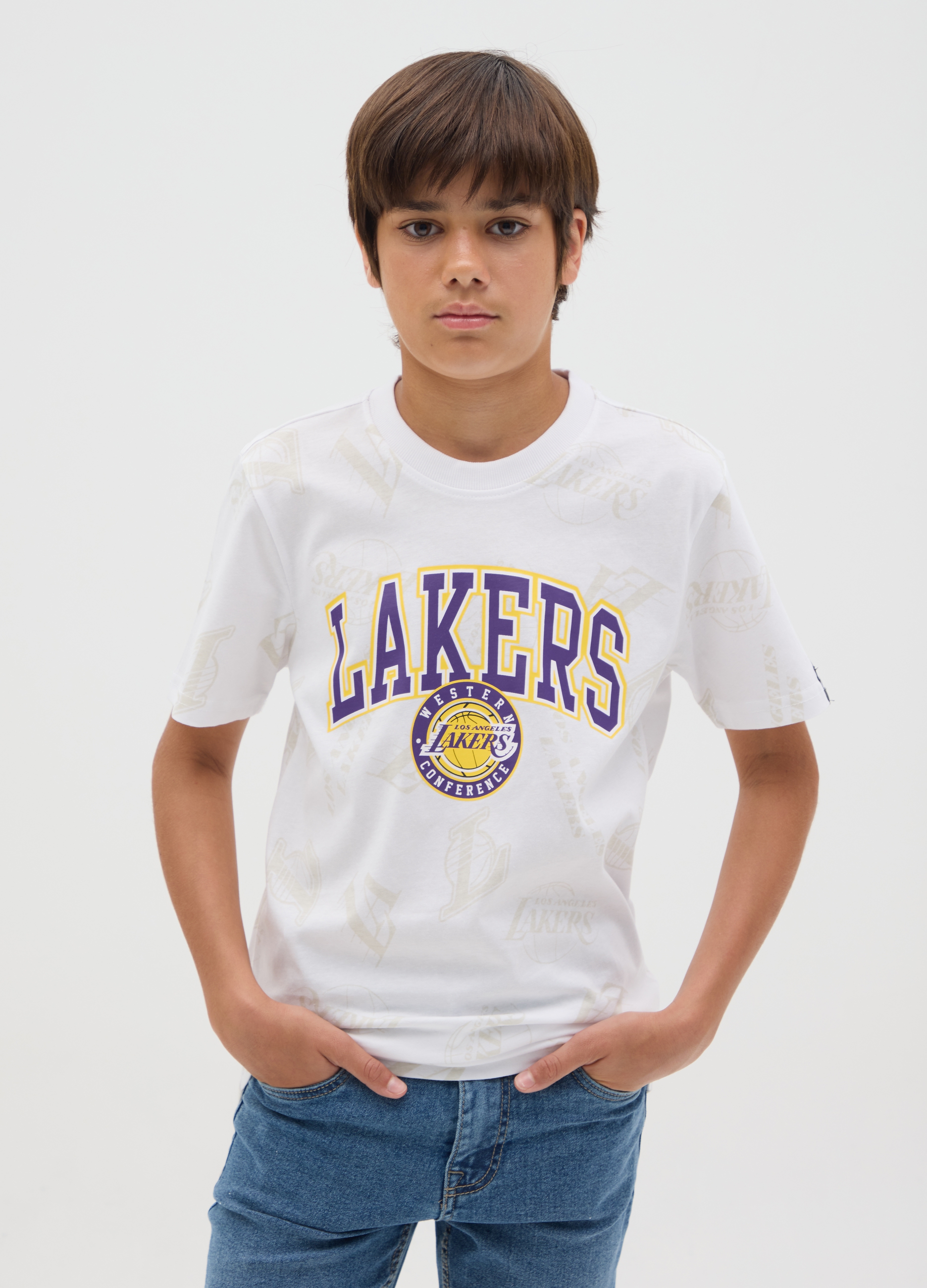 NBA, T-shirt Da Ragazzo In Puro Cotone Bianca Over, Bambino, Bianco, Taglia: 10-11