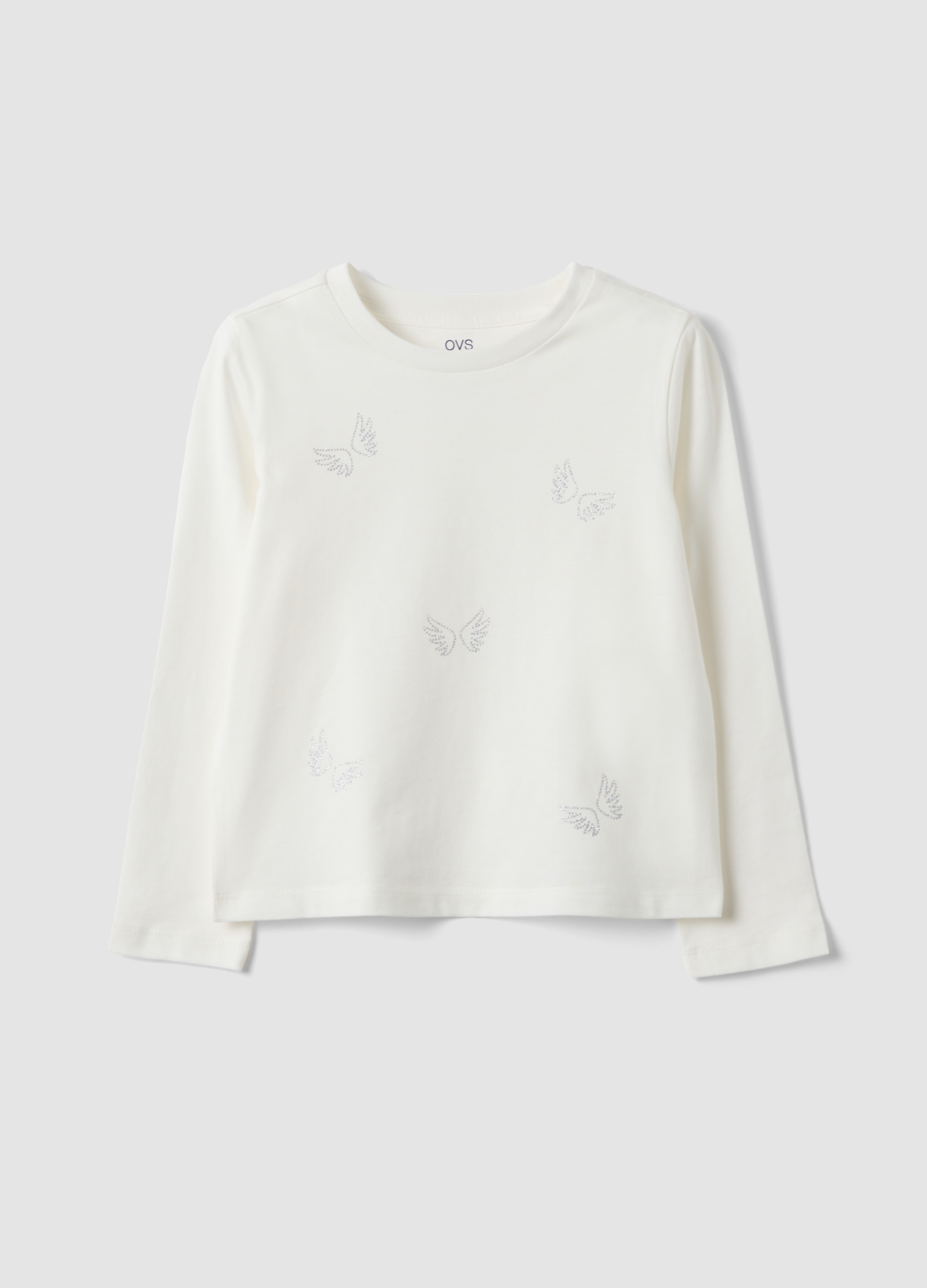 OVS KIDS, T-shirt Bianca In Puro Cotone Organico Con Stampa Farfalle Per Bambina, Bianco, Taglia: 6-7