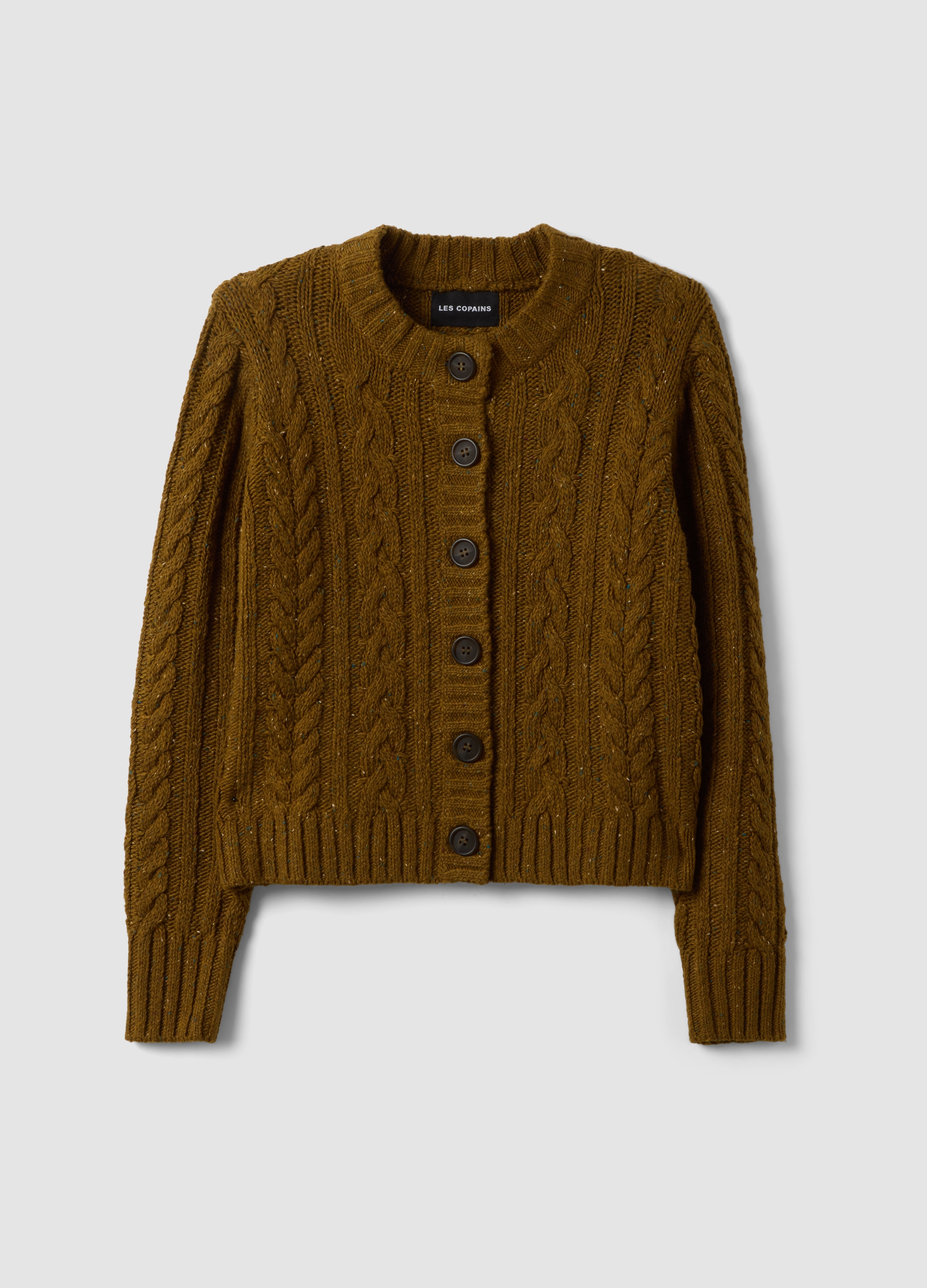 LES COPAINS, Cardigan Marrone In Lana Elasticizzata A Trecce, Donna, Marrone, Taglia: XS