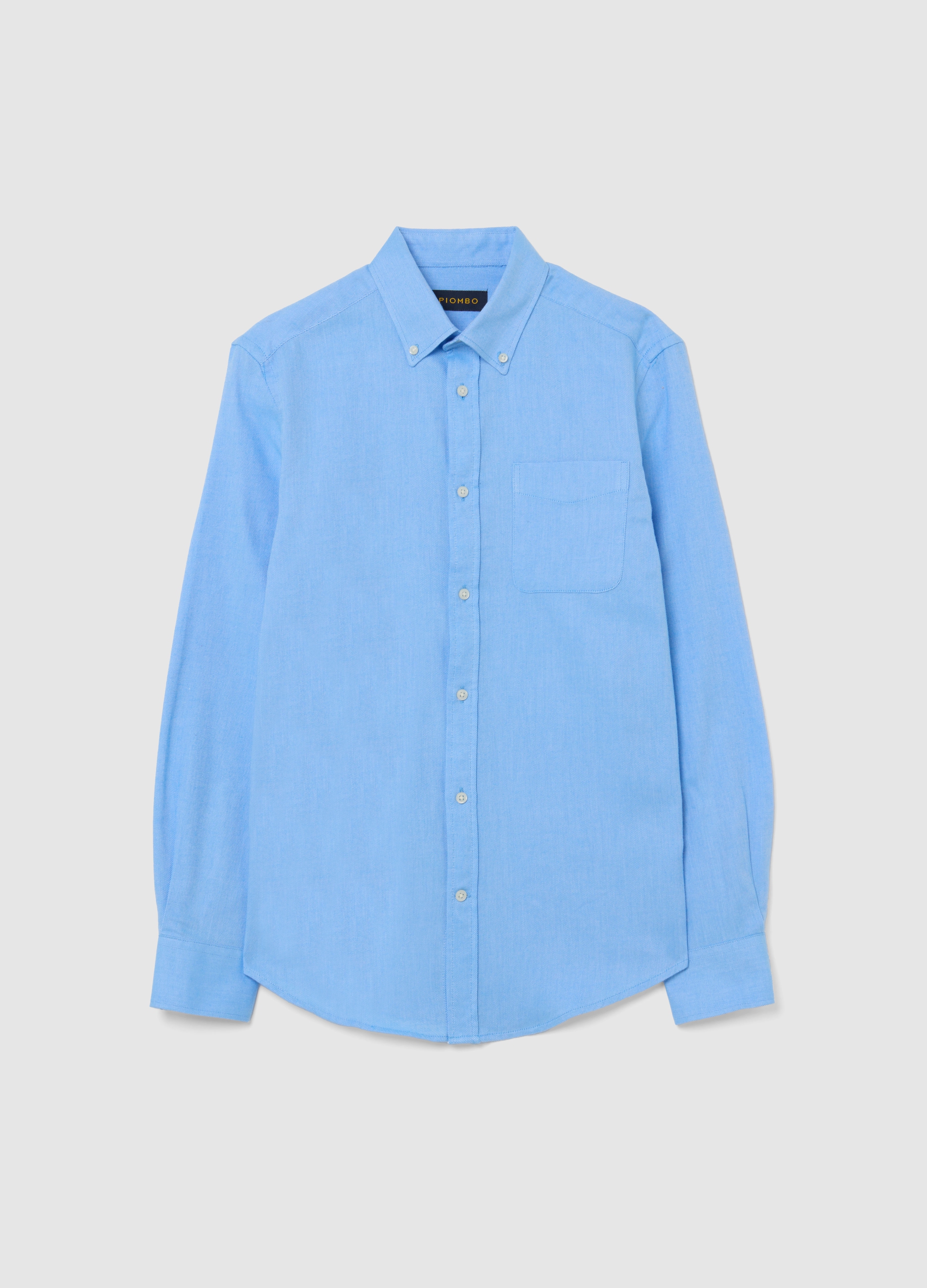 PIOMBO, Camisa Azul De Manga Larga En Franela De Algodón Puro, Ajuste Regular, Hombre, Azul Azur, Talla: XL