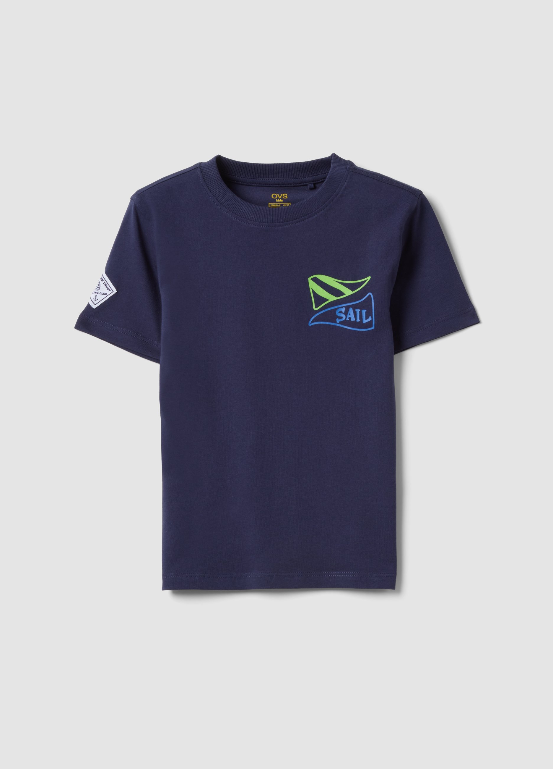 OVS KIDS, T-shirt Verde In Puro Cotone Da Bambino Con Stampe Vela, Verde, Taglia: 4-5