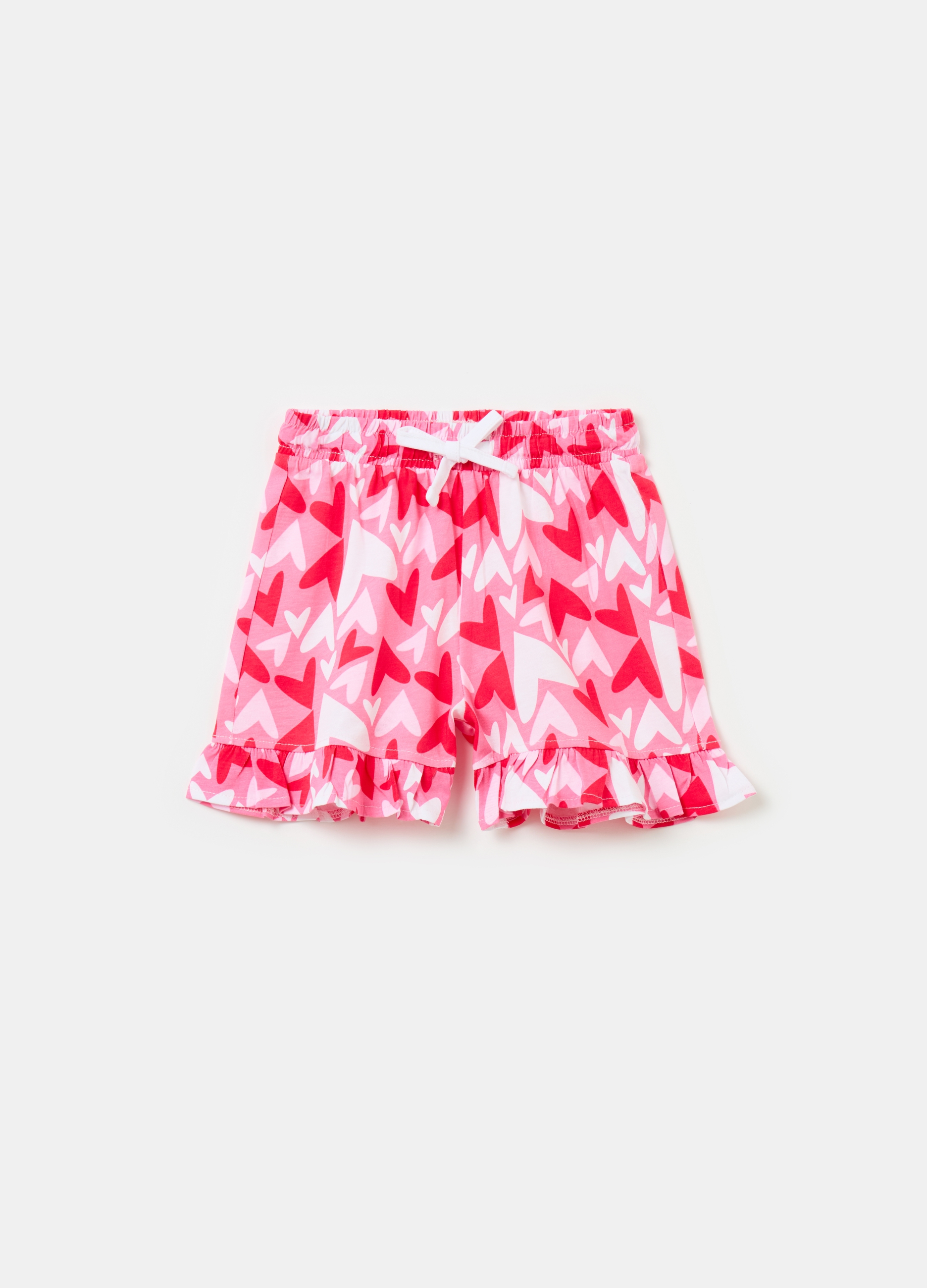 OVS, Shorts In Cotone Con Coulisse E Rouches, Bambina, Rosa, Taglia: 3-4